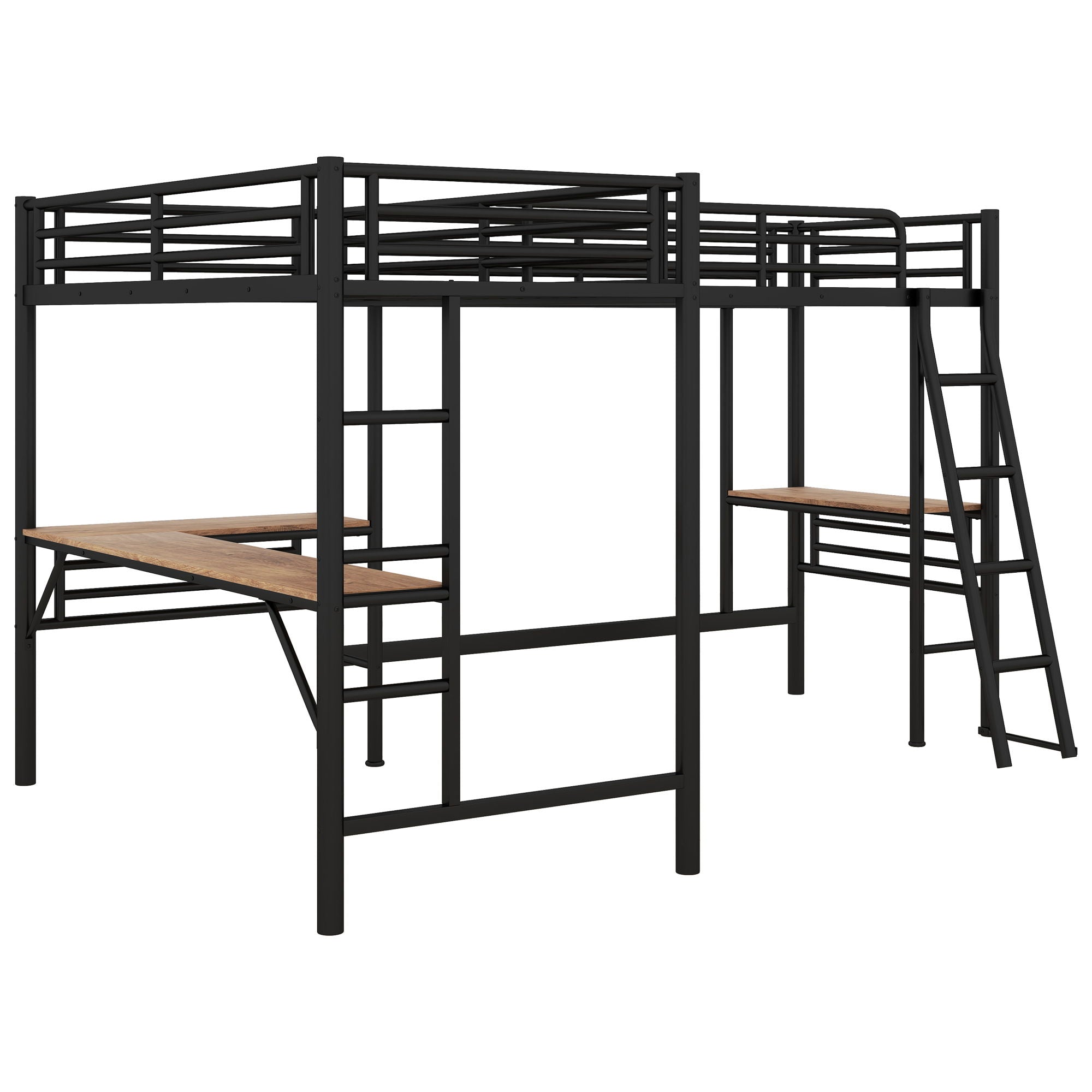 Twin Loft Bed With 2 Built In Desks, Mission Style - Black