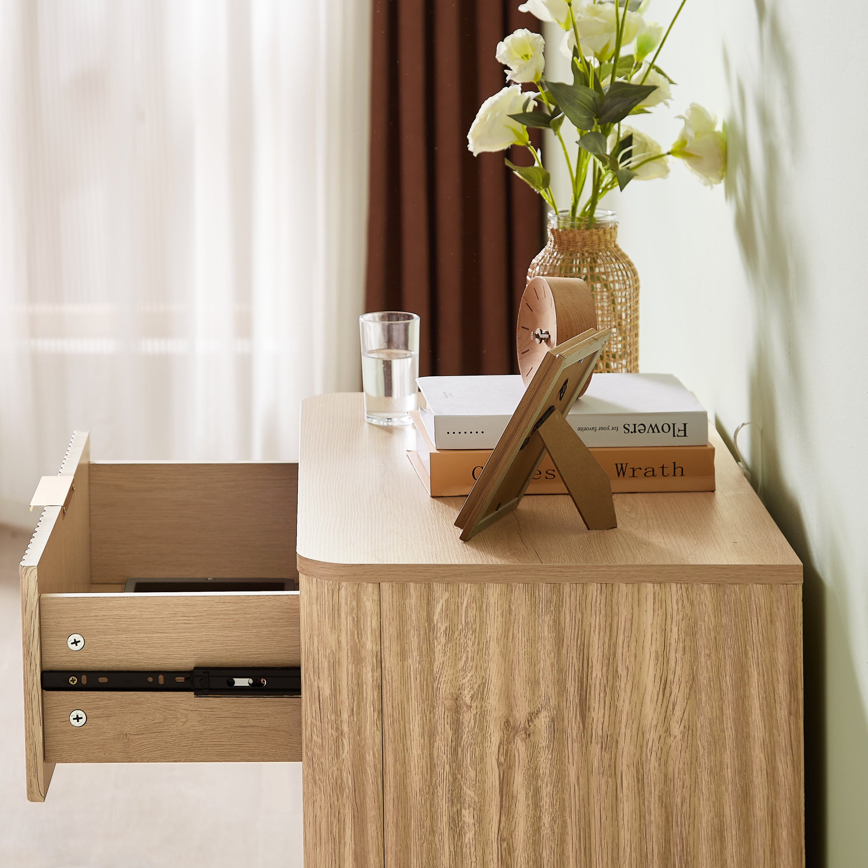 Willow Modern Light Oak Wood Fluted Nightstand - Best Buy Furniture