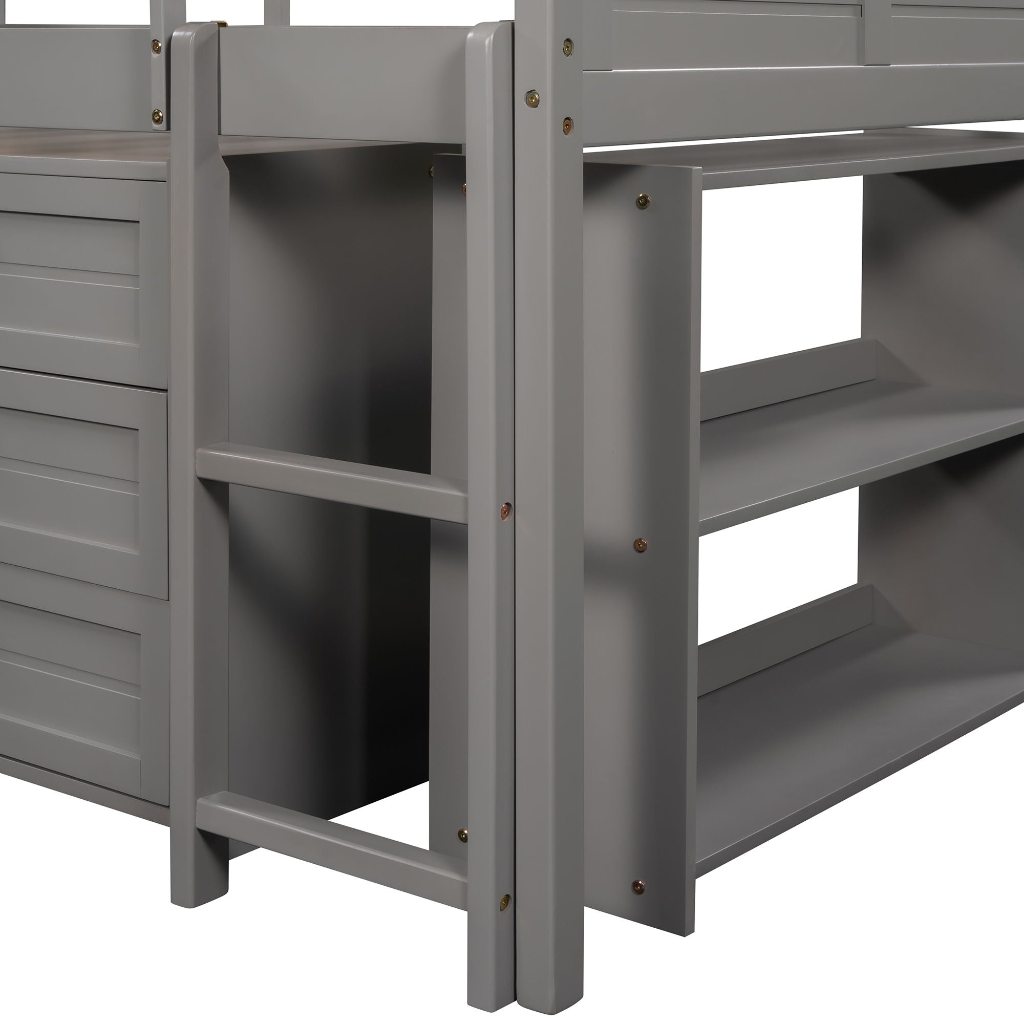 Loft Low Bed With Cabinets, Shelves And Slide