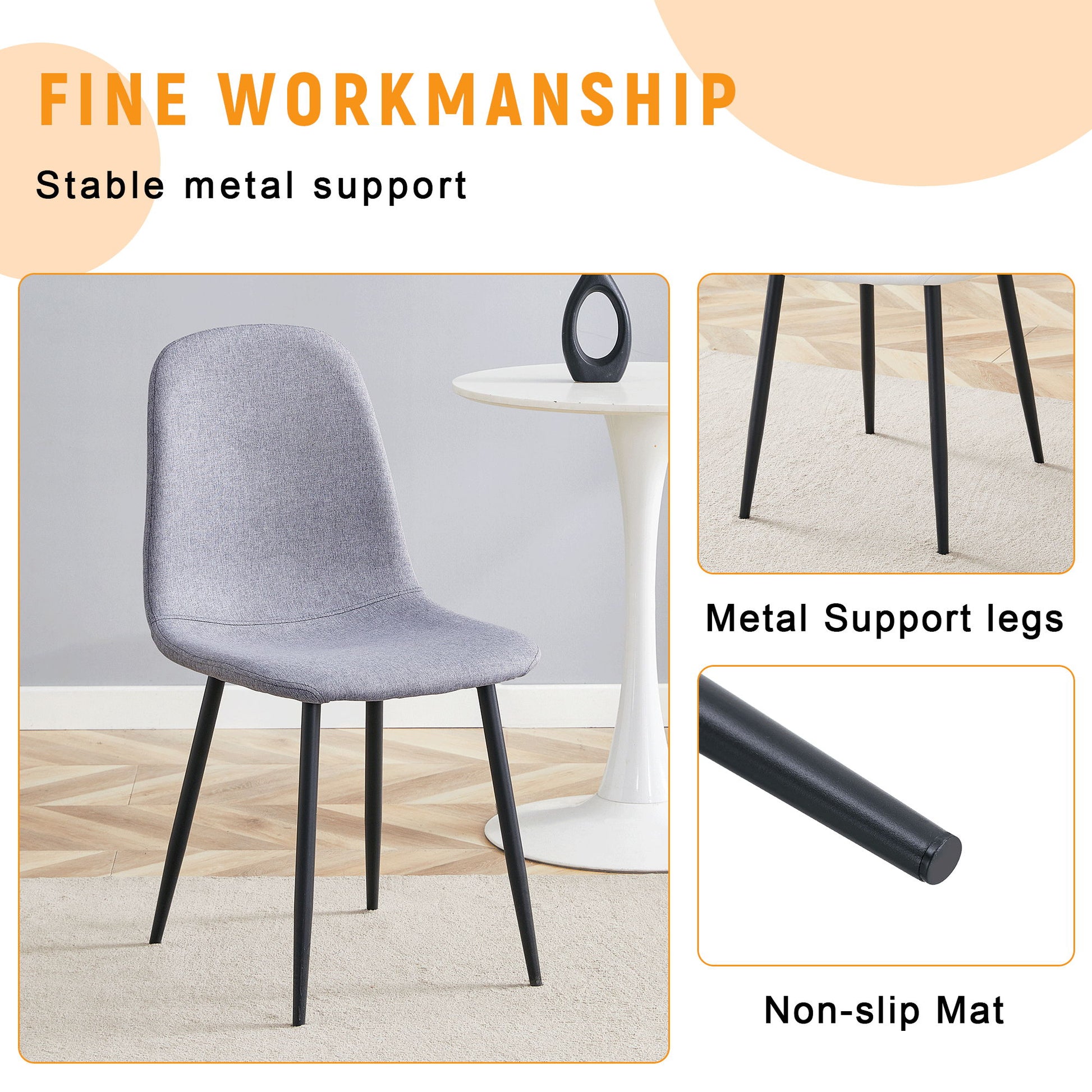 Luxury Simple Chair Linen Cotton High Resilience Dining Chair With Black Metal Legs (Set of 4) - Light Gray - Best Buy Furniture