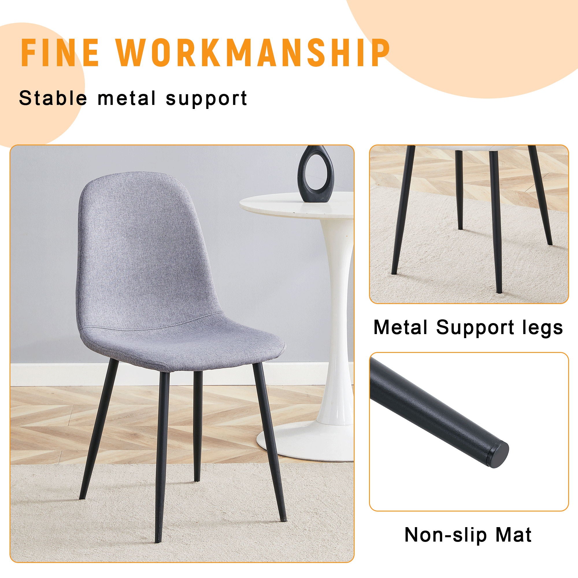 Luxury Simple Chair Linen Cotton High Resilience Dining Chair With Black Metal Legs (Set of 4) - Light Gray - Best Buy Furniture