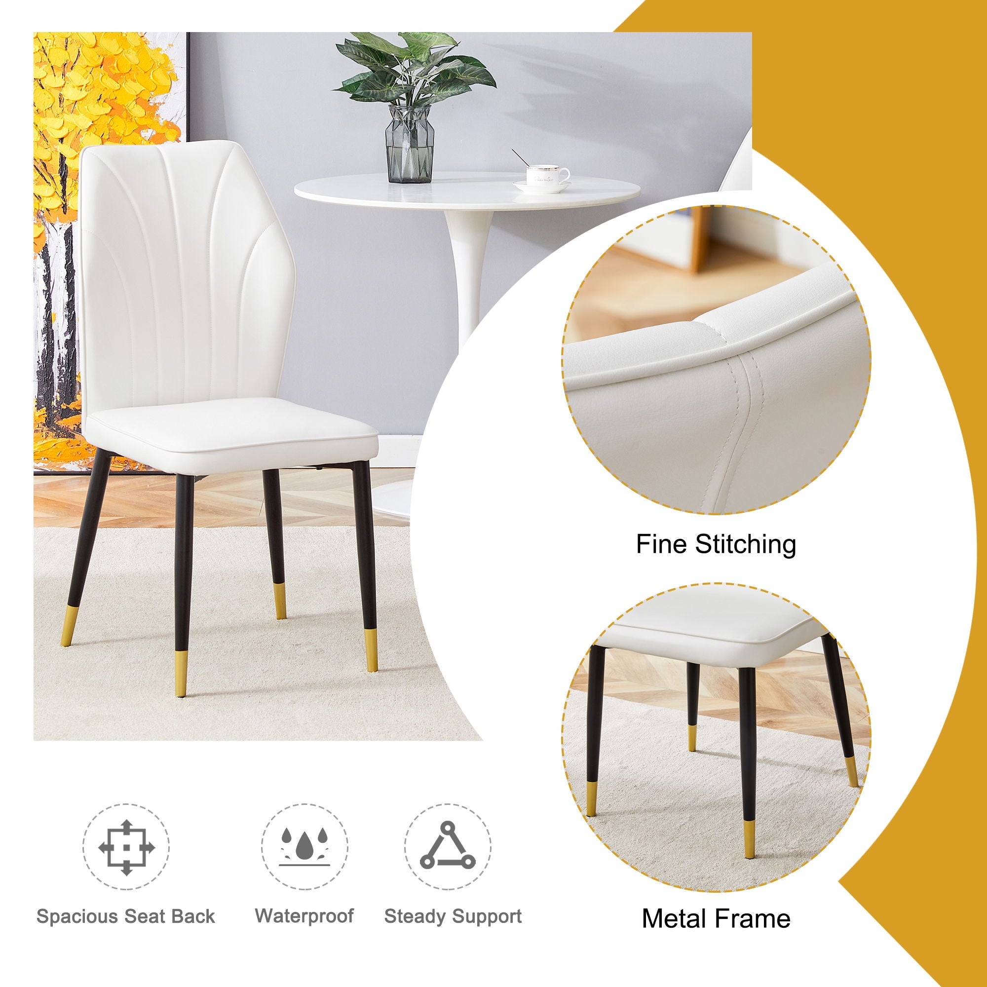 4 Modern Dining Chairs With Stylish Patterned Backrest And Metal Legs