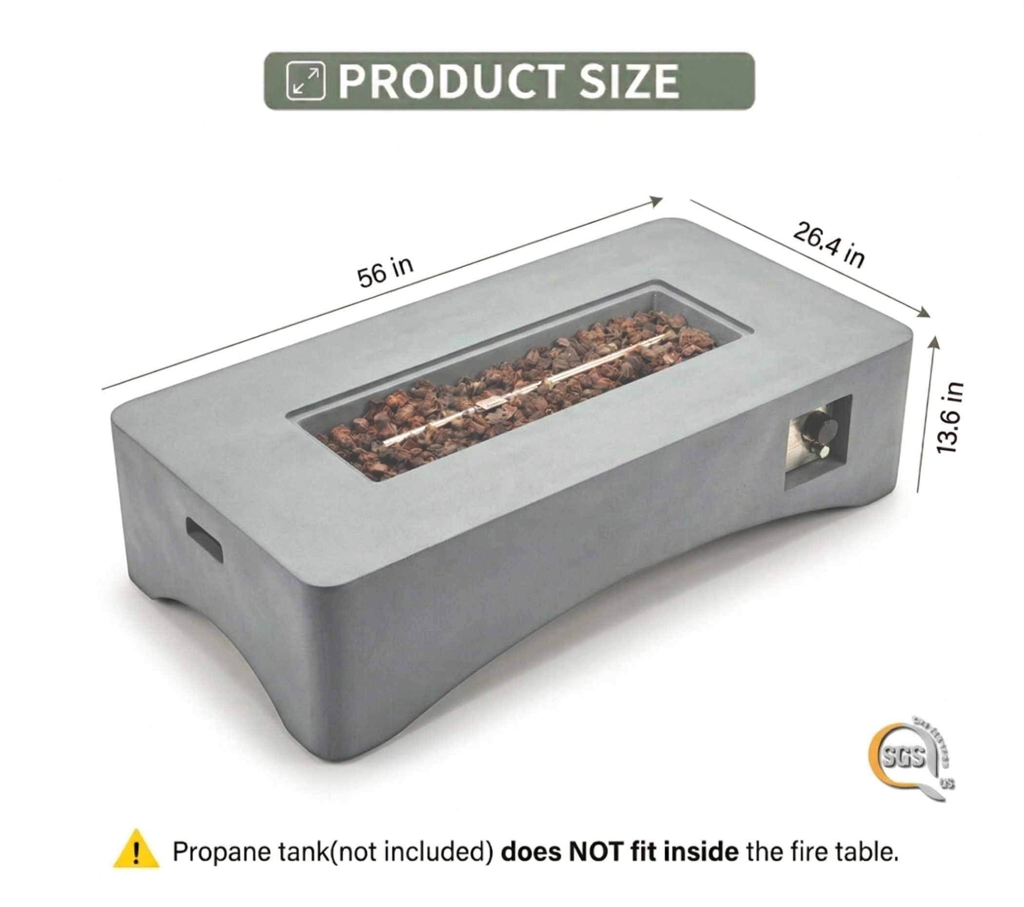 56' Propane Fire Pit Table - Rectangular Outdoor Gas Fire Pit