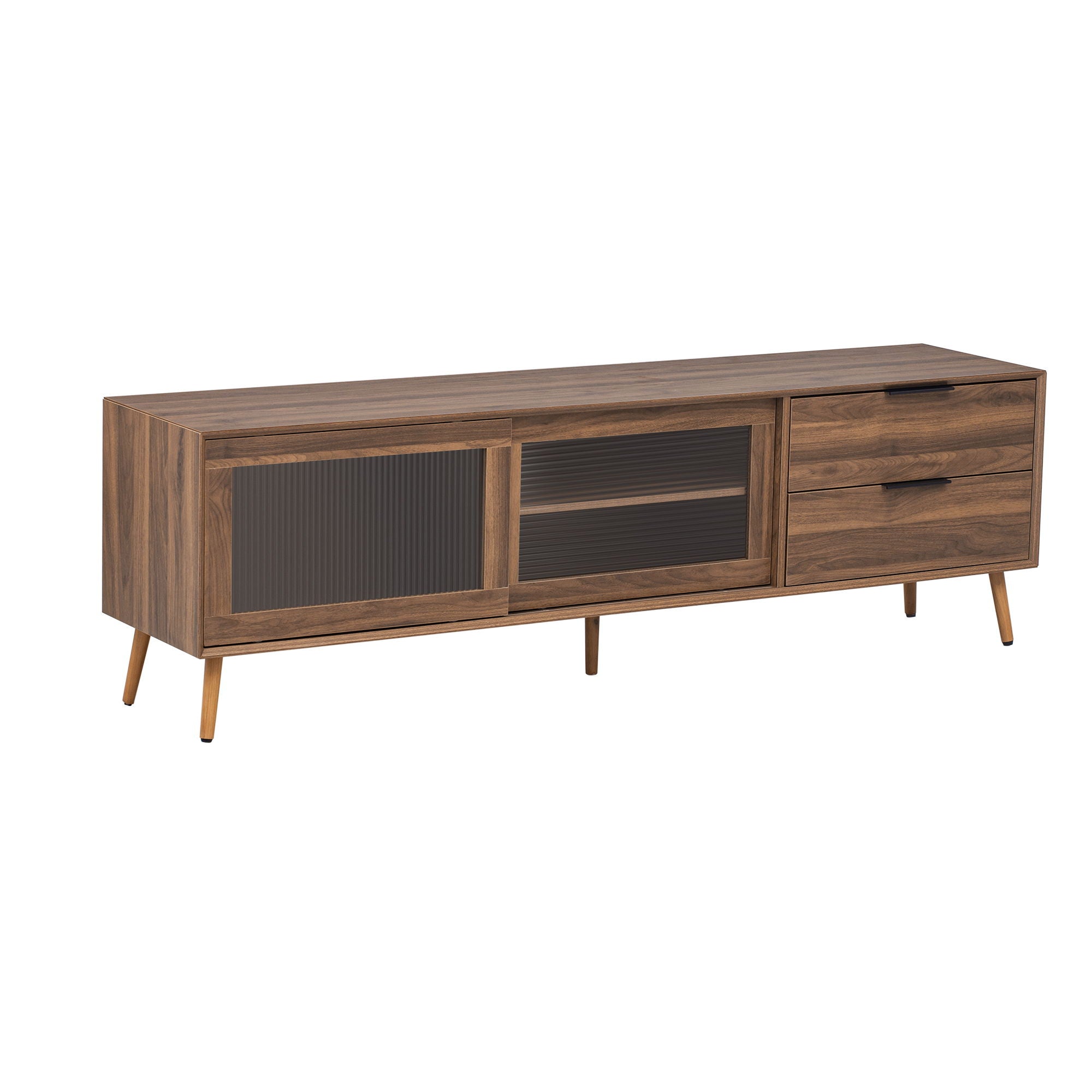 TV Stand, Media Console With 2 Doors, 2 Drawers & Storage Cabinet - Walnut