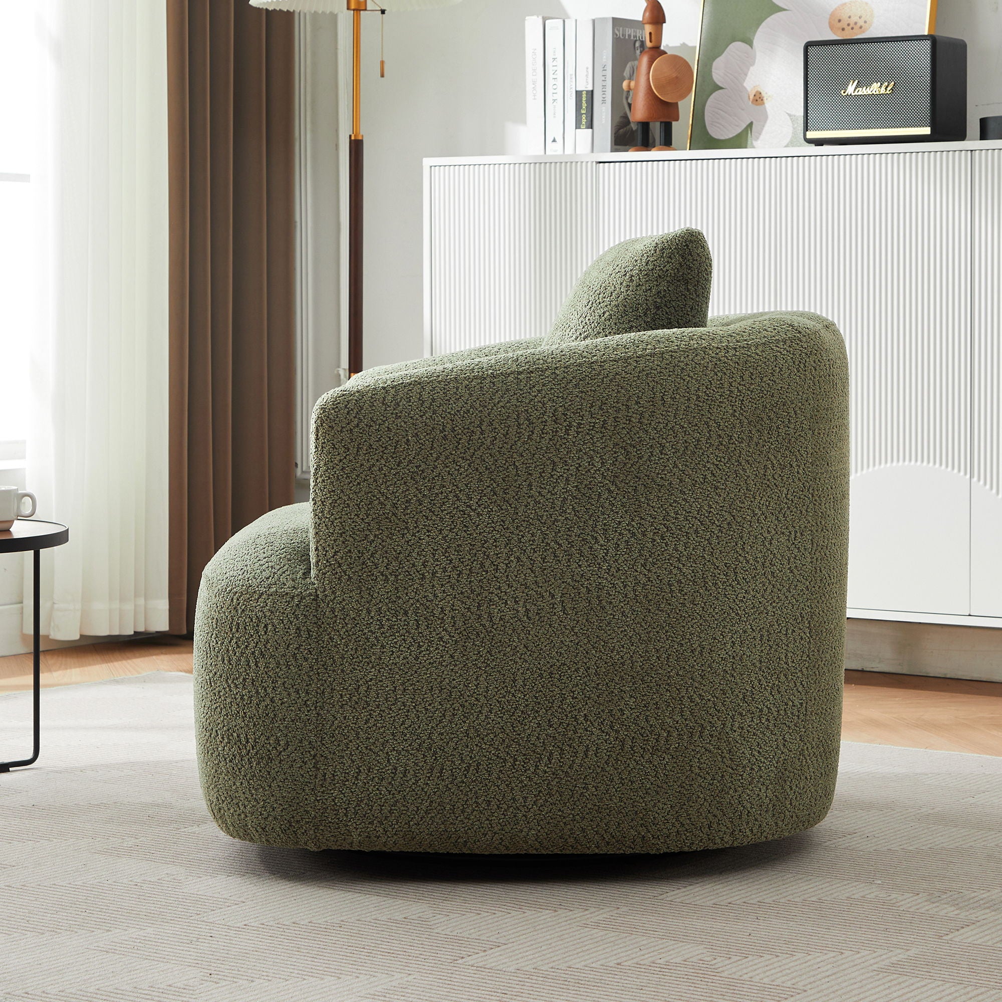360° Swivel Barrel Sofa Chair With Throw Pillow, Chenille Upholstered Accent Chair