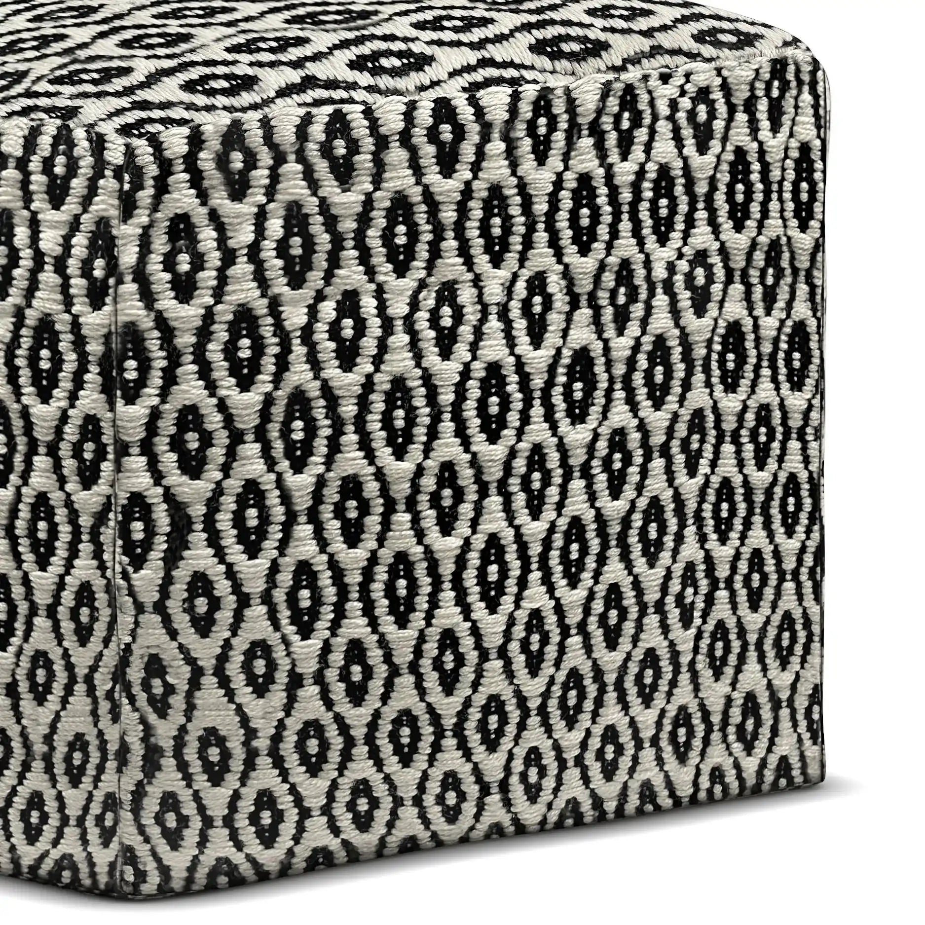 Kiana - Square Woven Outdoor / Indoor Pouf - Black / White - Best Buy Furniture
