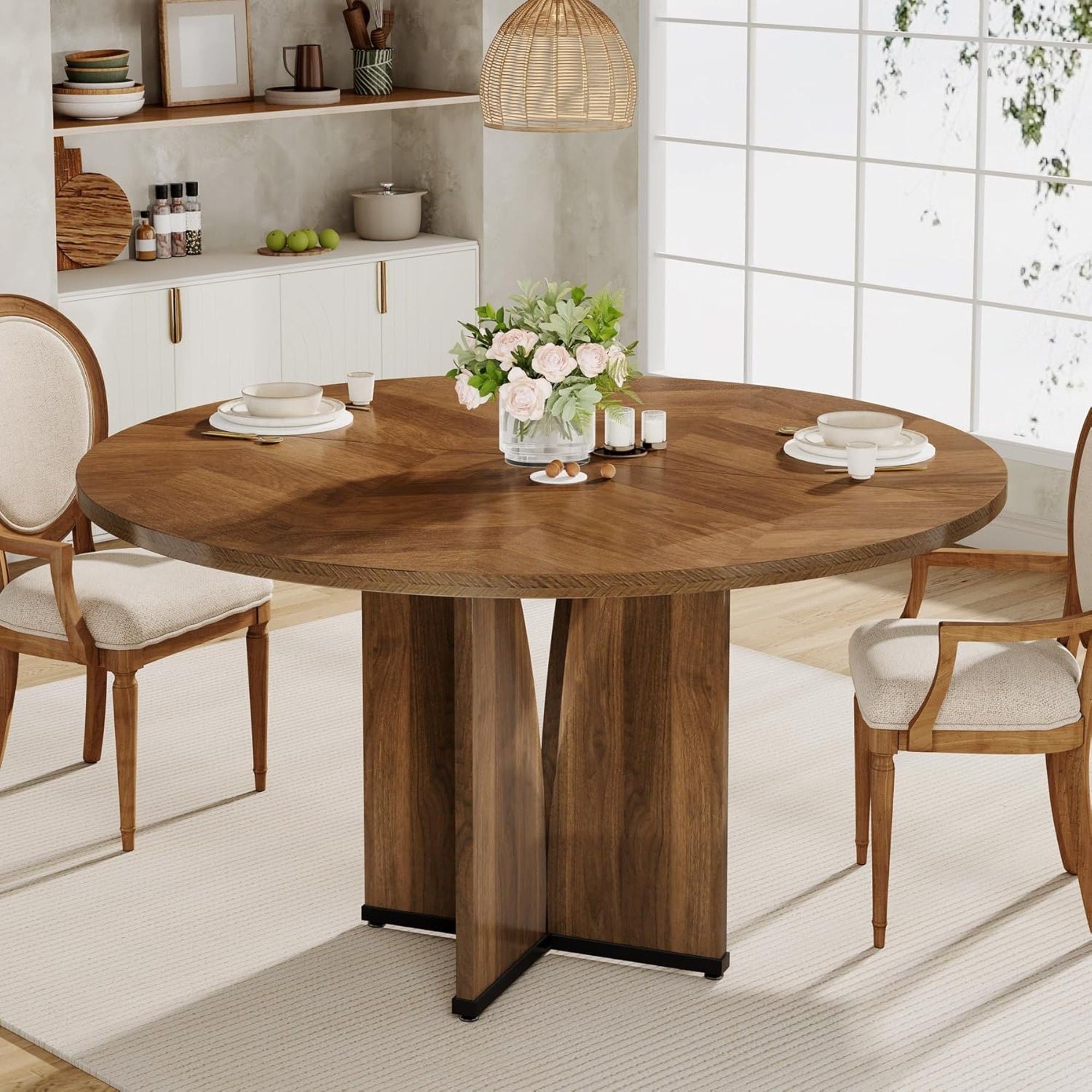 Round Compact Dining Table For 4 - Rustic Brown