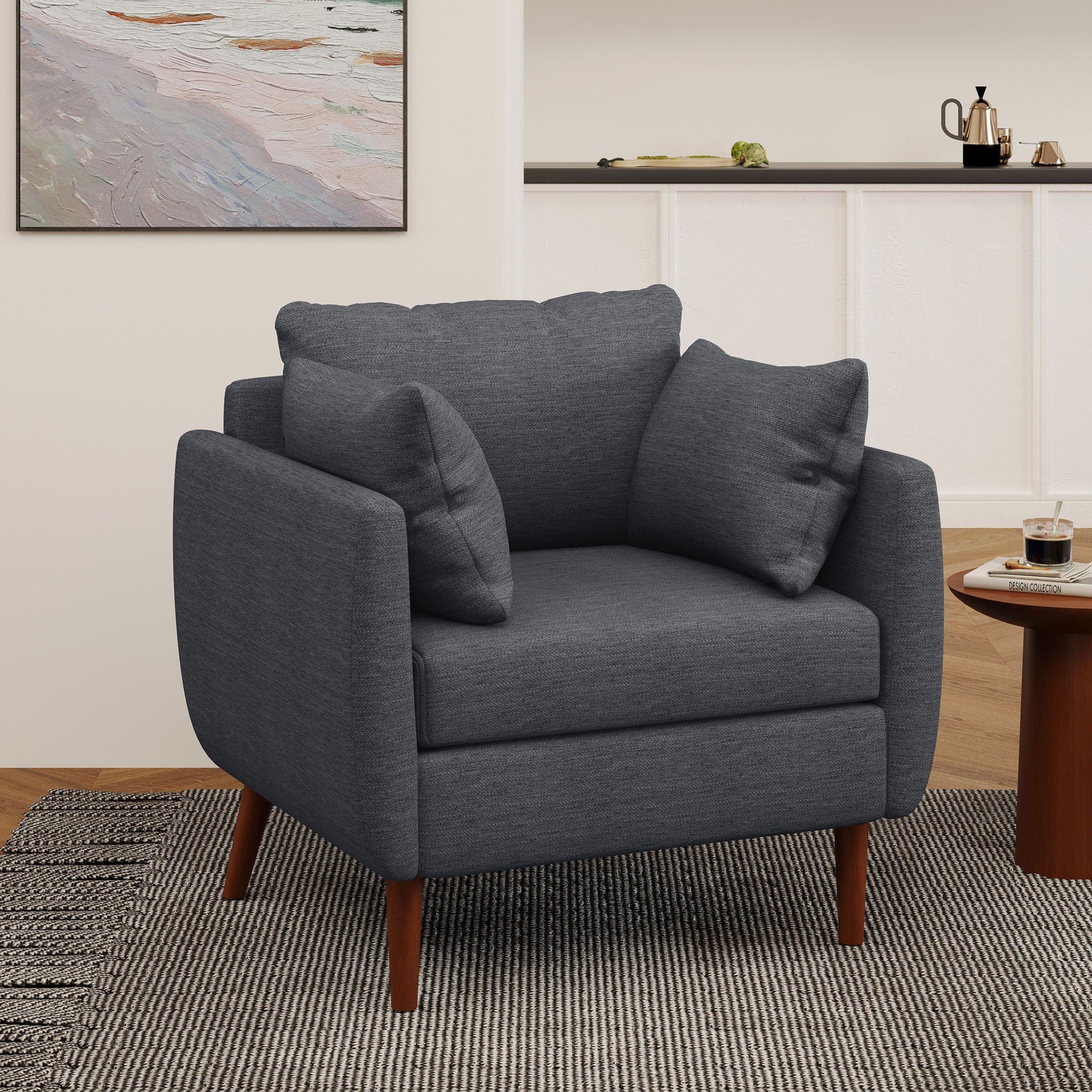 Luminate - Upholstered Fabric Club Chair With Tapered Legs And 2 Accent Pillows