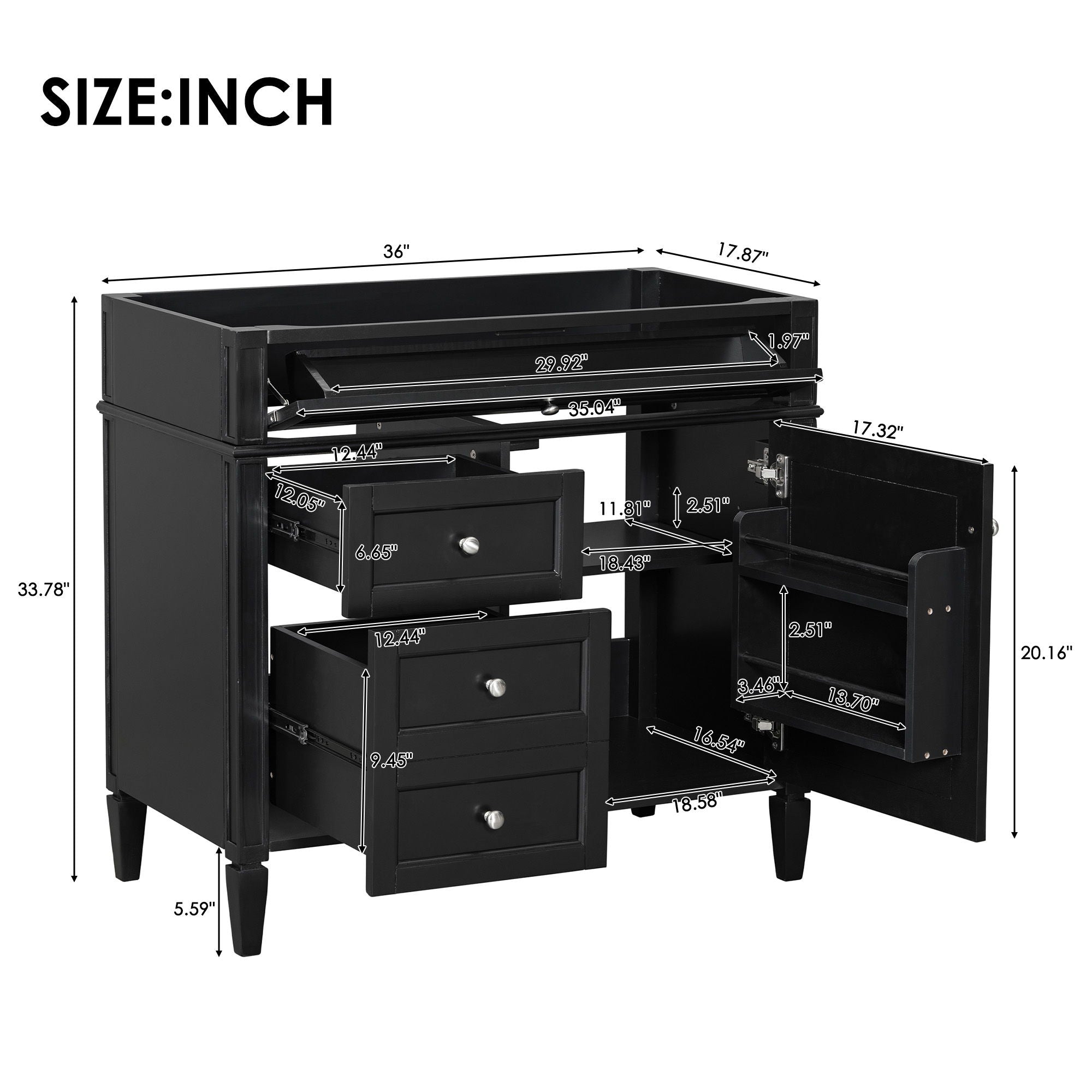 Bathroom Vanity With Top Sink, 2 Drawers And Tip Out Drawer