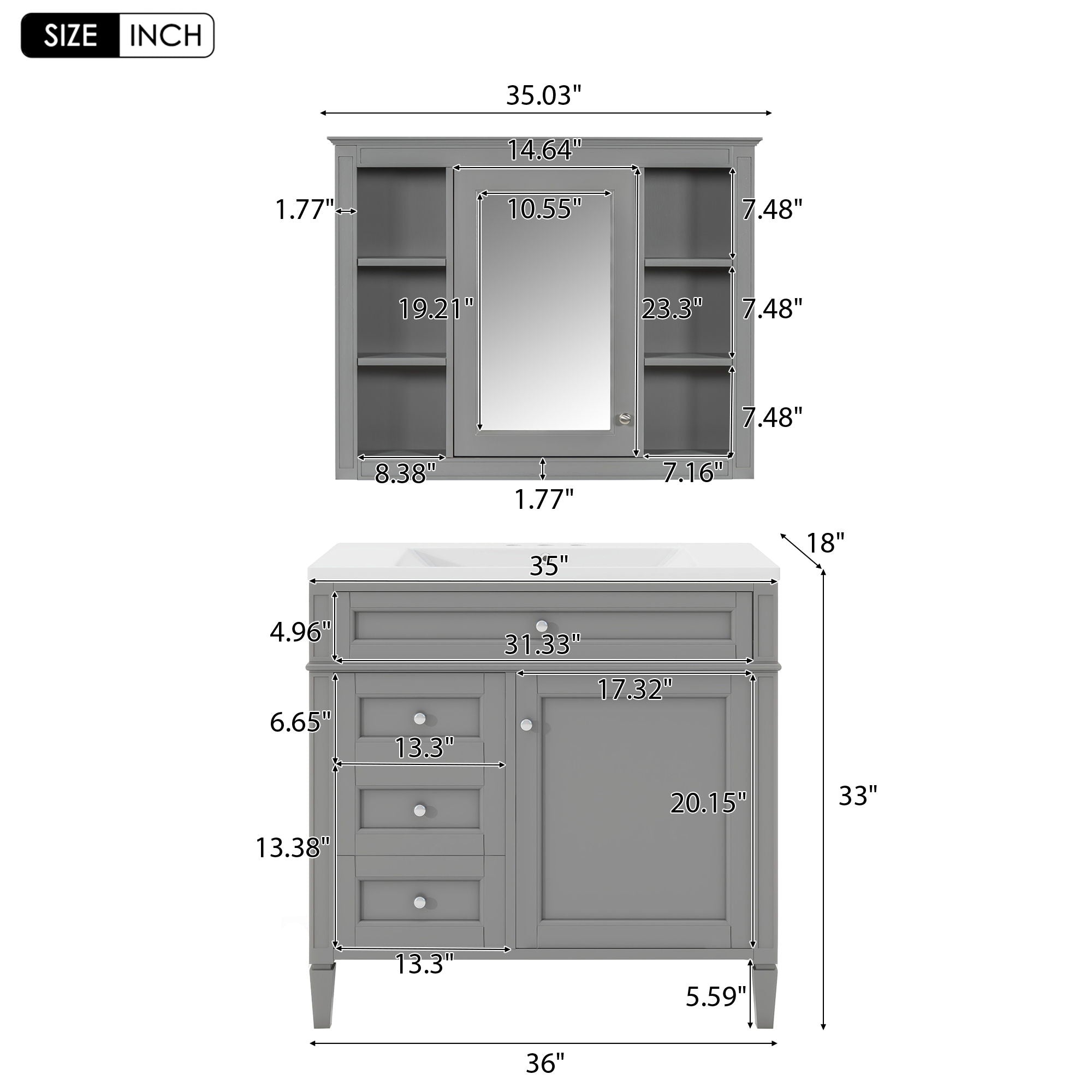 Bathroom Vanity With Mirror Cabinet, Storage Cabinet With 2 Soft Closing Doors And 4 Drawers, Undermount Sink