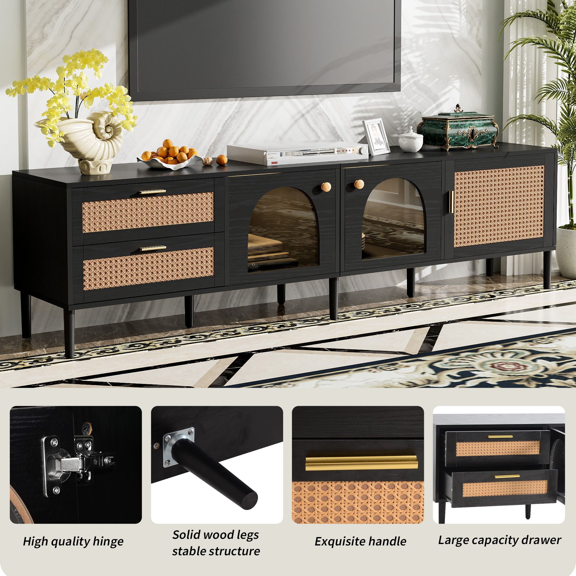 TV Stand With App-Controlled LED Lights, 2 Drawers & Door Storage