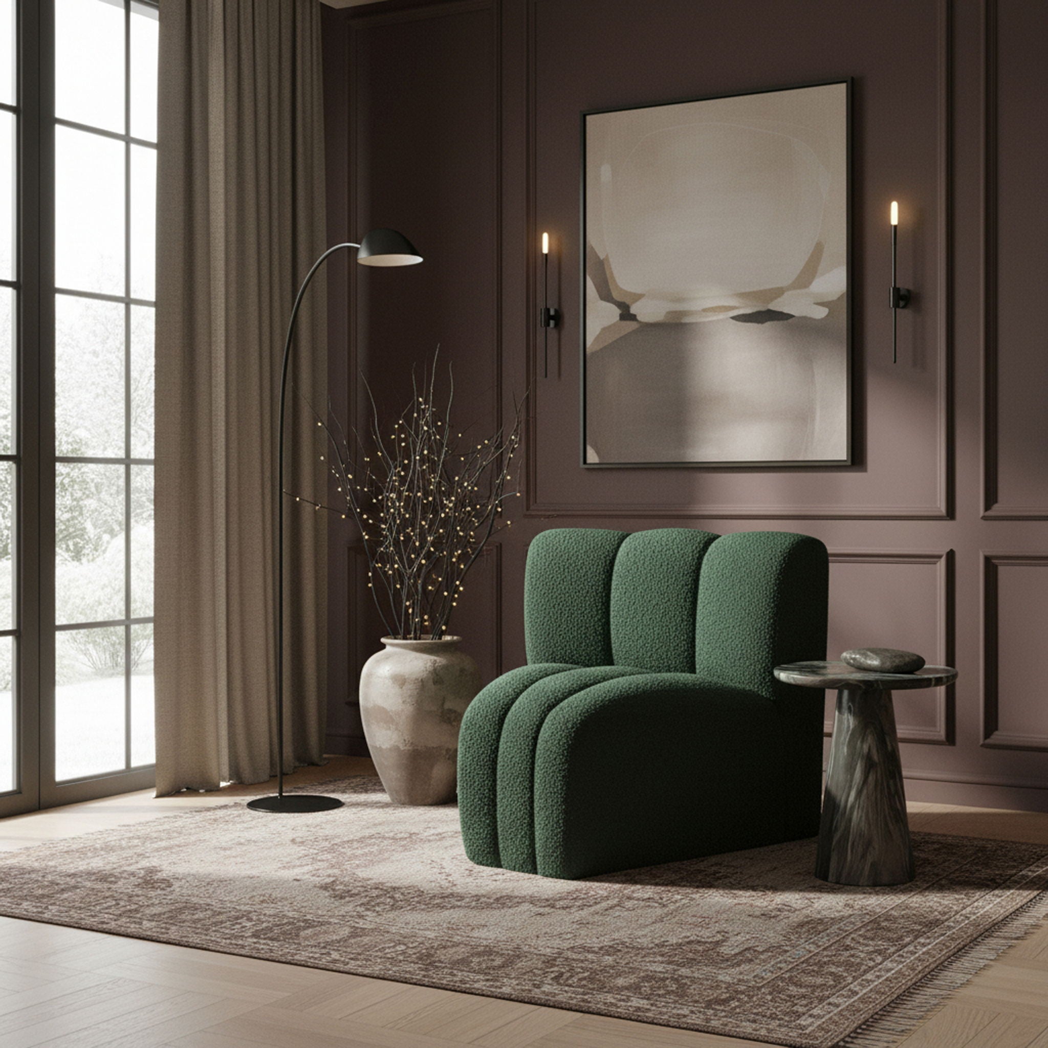 Arc - Boucle Fabric Curved Corner Chair