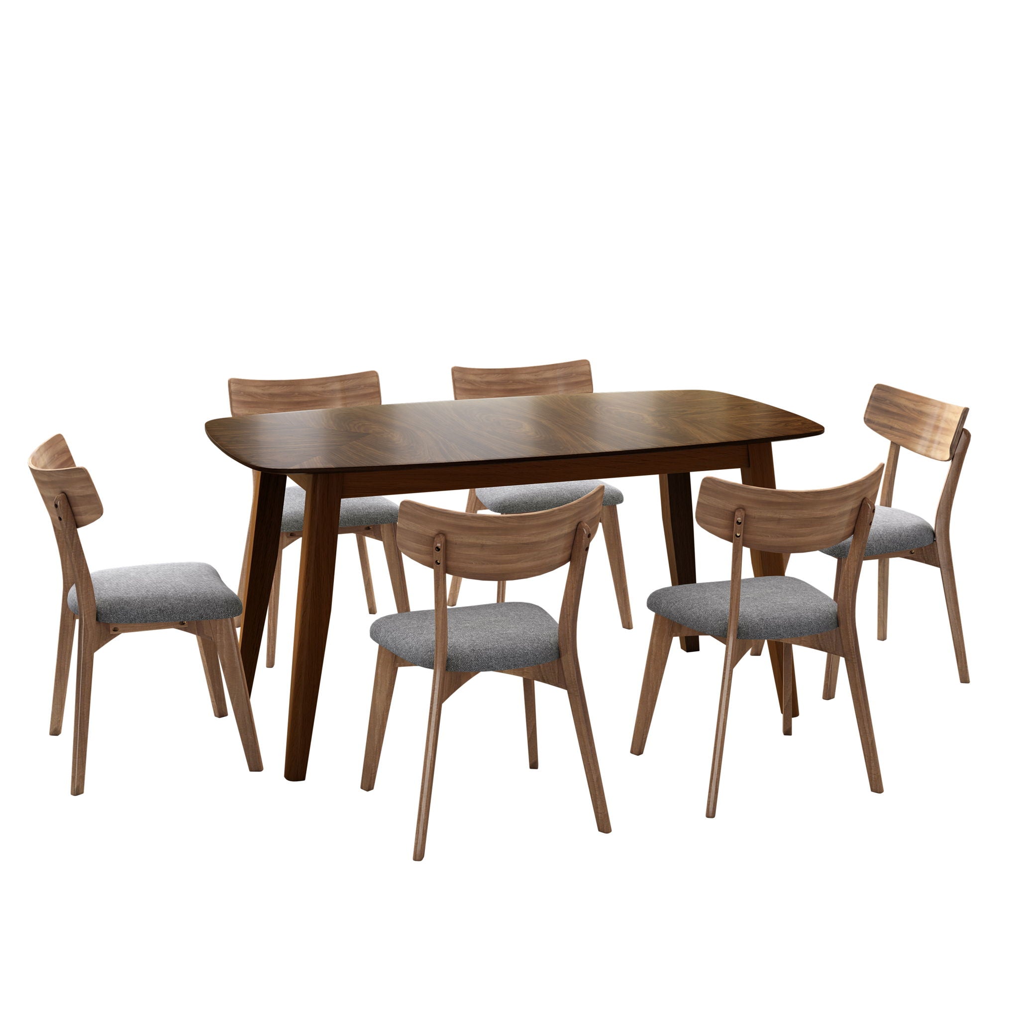 7 Piece Mid - Century Dining Set With Upholstered Dining Chairs, Dining Table