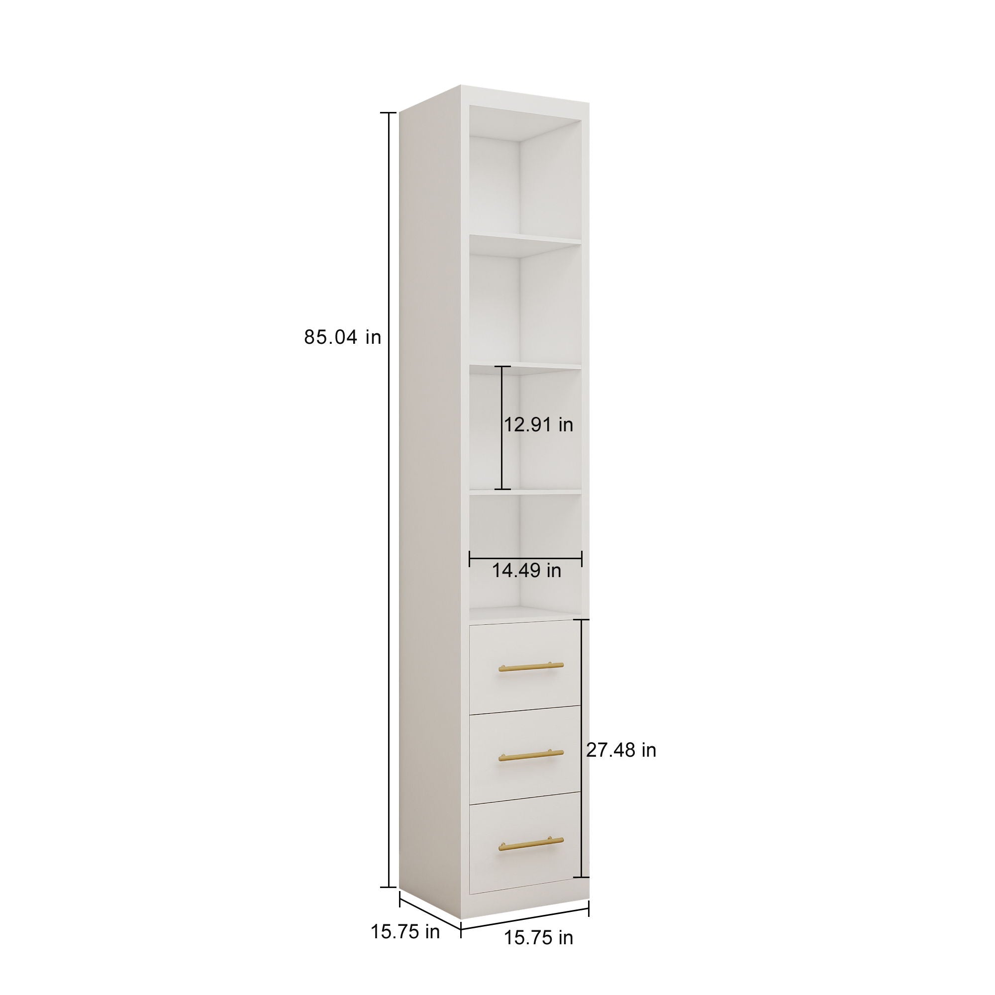 Tall Storage Cabinet With 3 Drawers For Bedroom - White