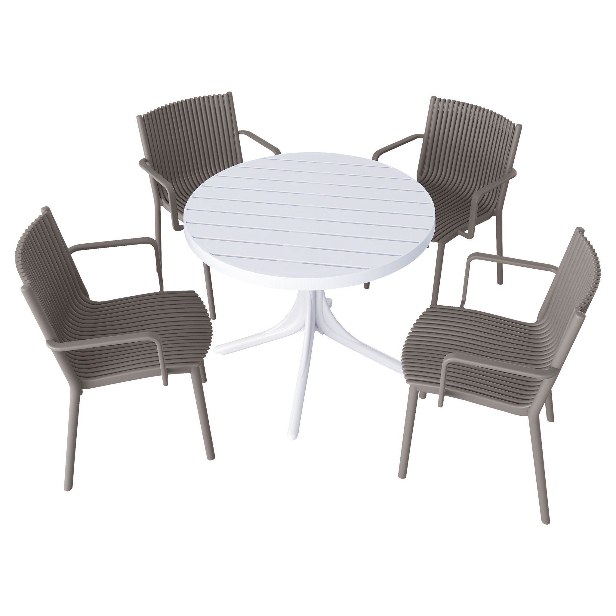 4 Modern Stackable Plastic Armchair Matched With Round Table