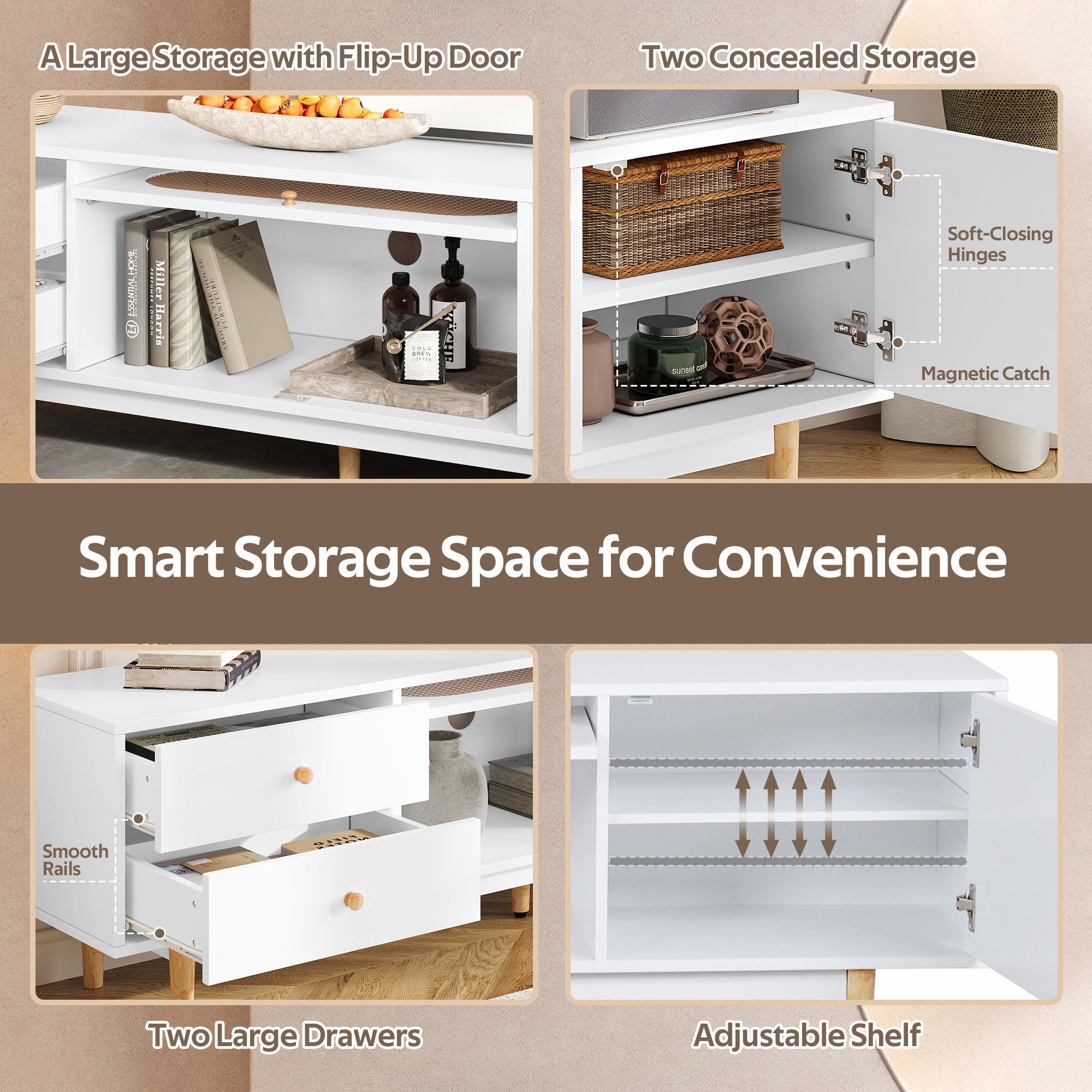 70" TV Stand With Drawers - White