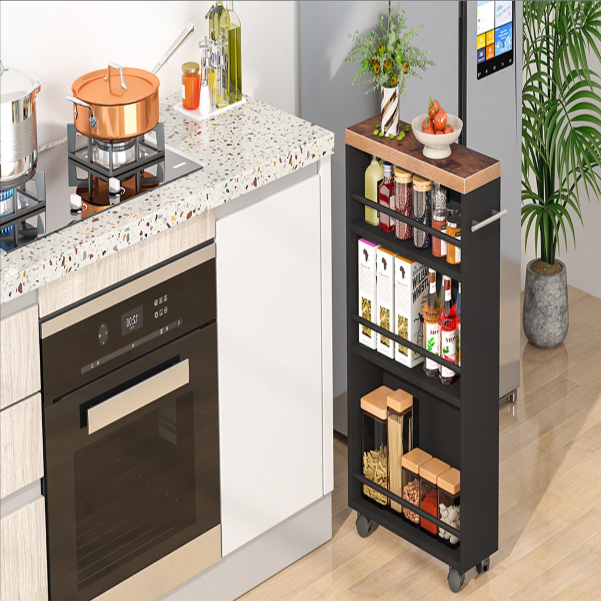 4 Tier Narrow Rolling Kitchen Slim Storage Cart