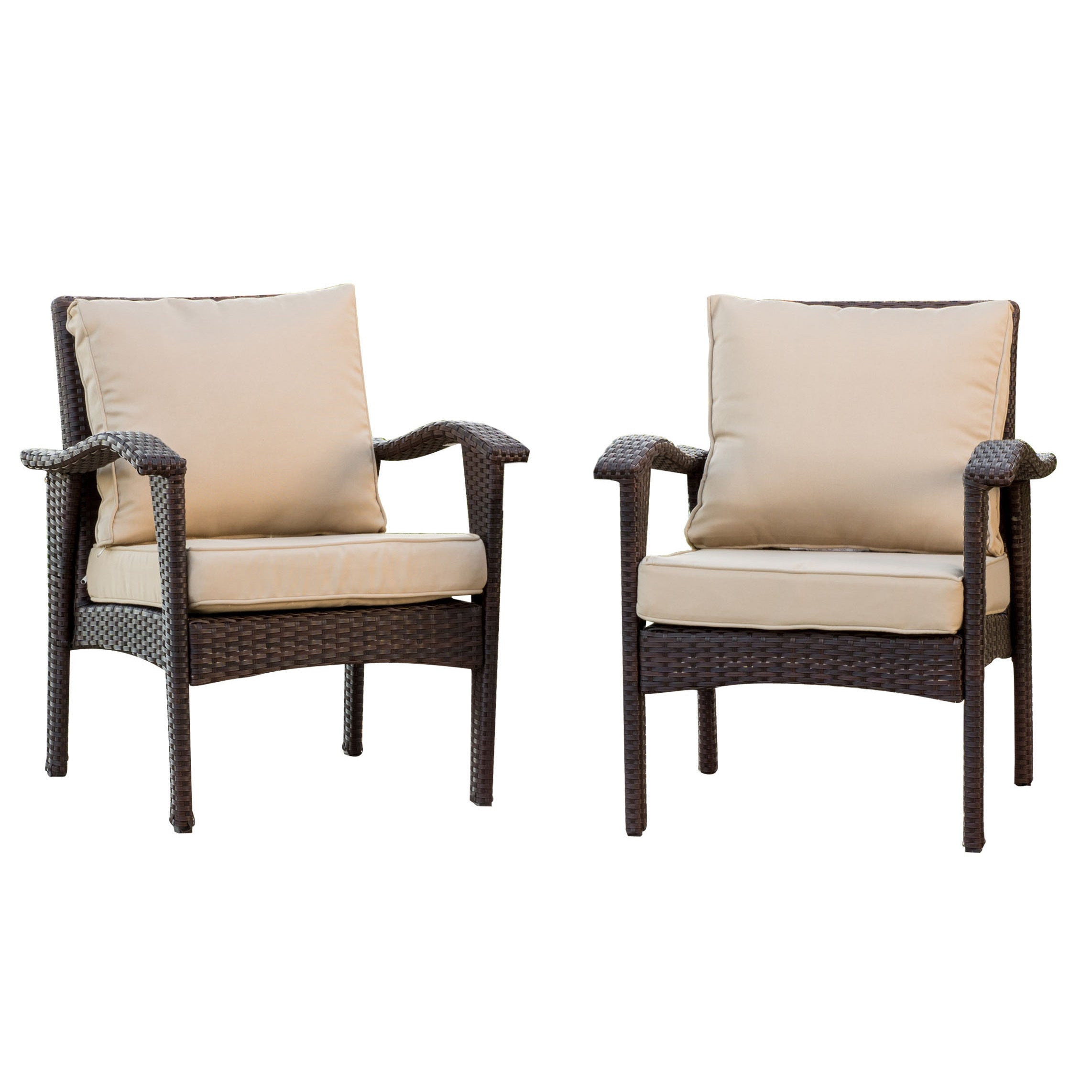 HONOLULU Brown Club Chair Set of 2 with Weather-Resistant Wicker Finish and Cushions