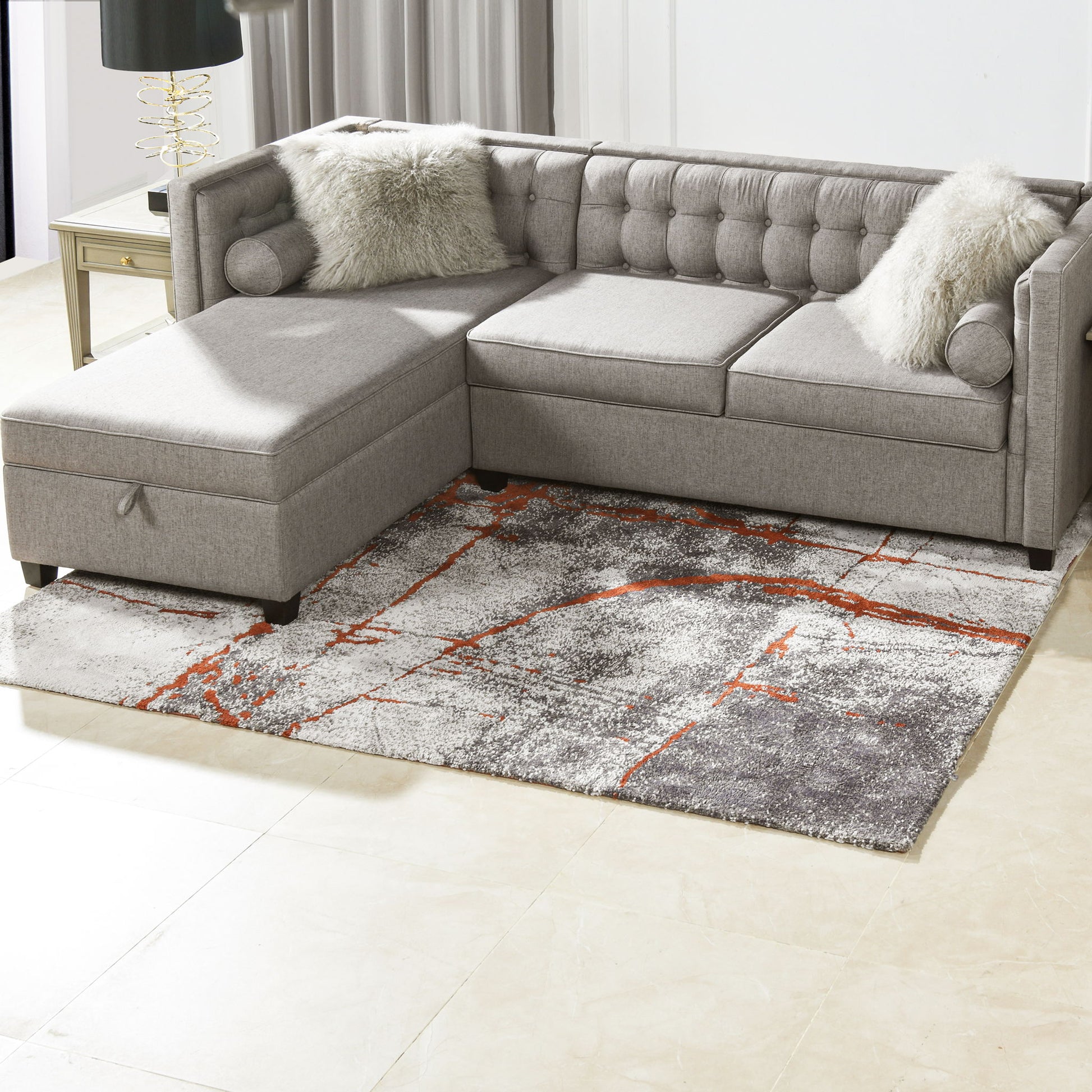 Quarry - 5.25' X 6.5' Abstract Area Rug - Gray / Orange - Best Buy Furniture