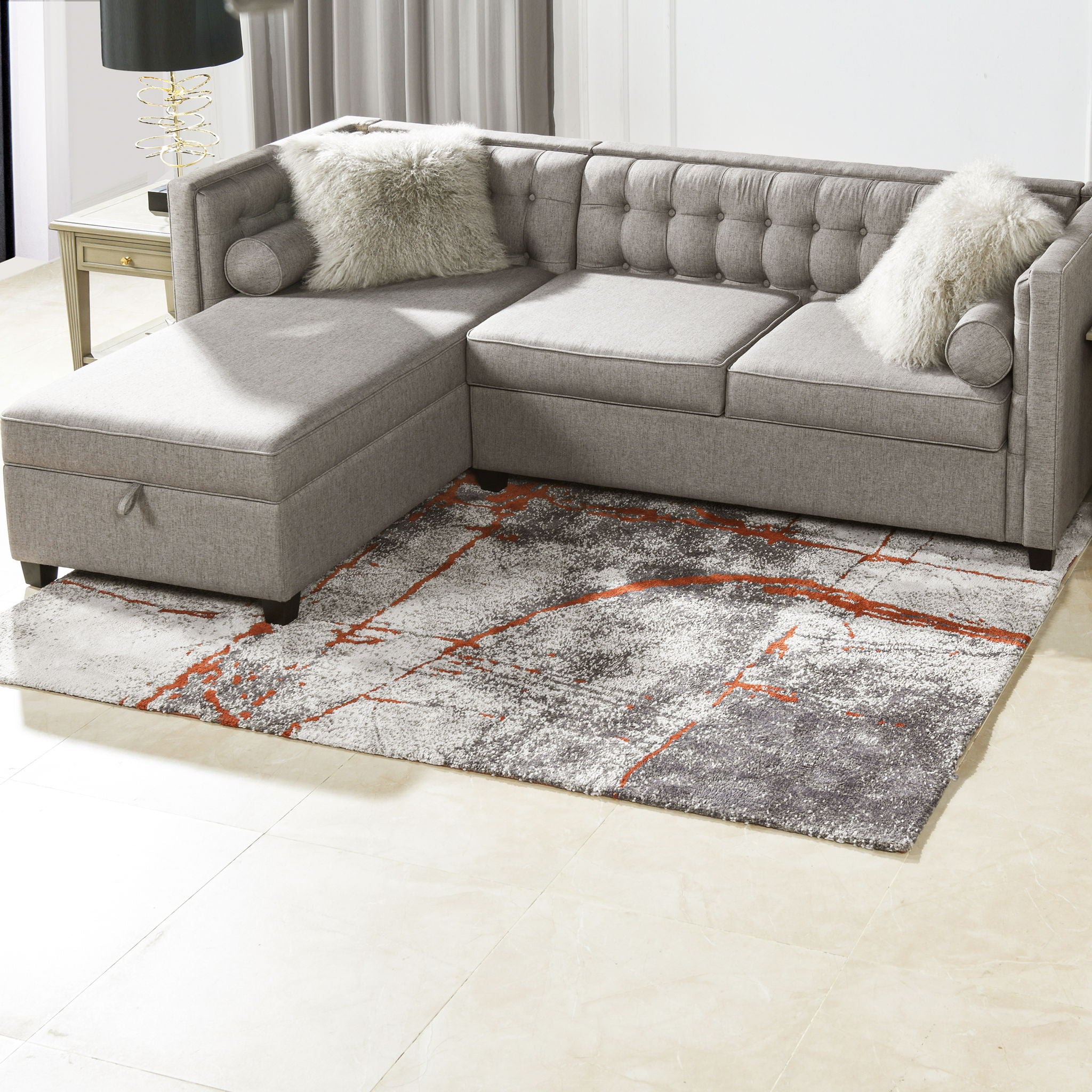Quarry - 5.25' X 6.5' Abstract Area Rug - Gray / Orange