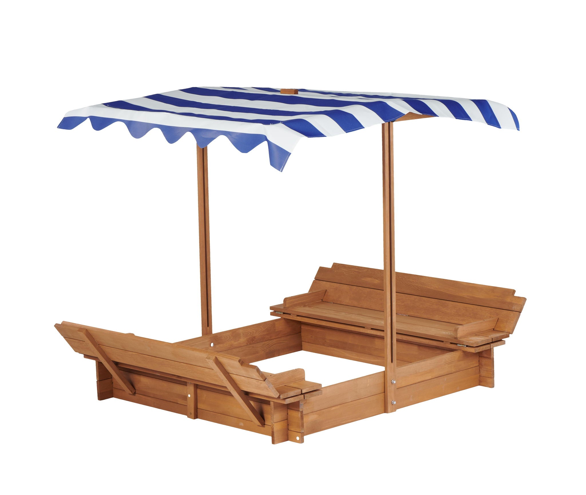 Kids Sandbox With Adjustable Cover, Sand Box With 2 Foldable Bench Seats, Outdoor Sandpit For Backyard Play - Light Brown