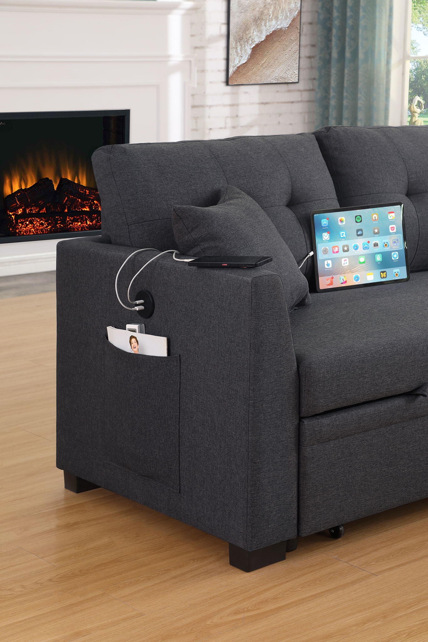Sectional Sofa Bed - Dark Gray - Best Buy Furniture