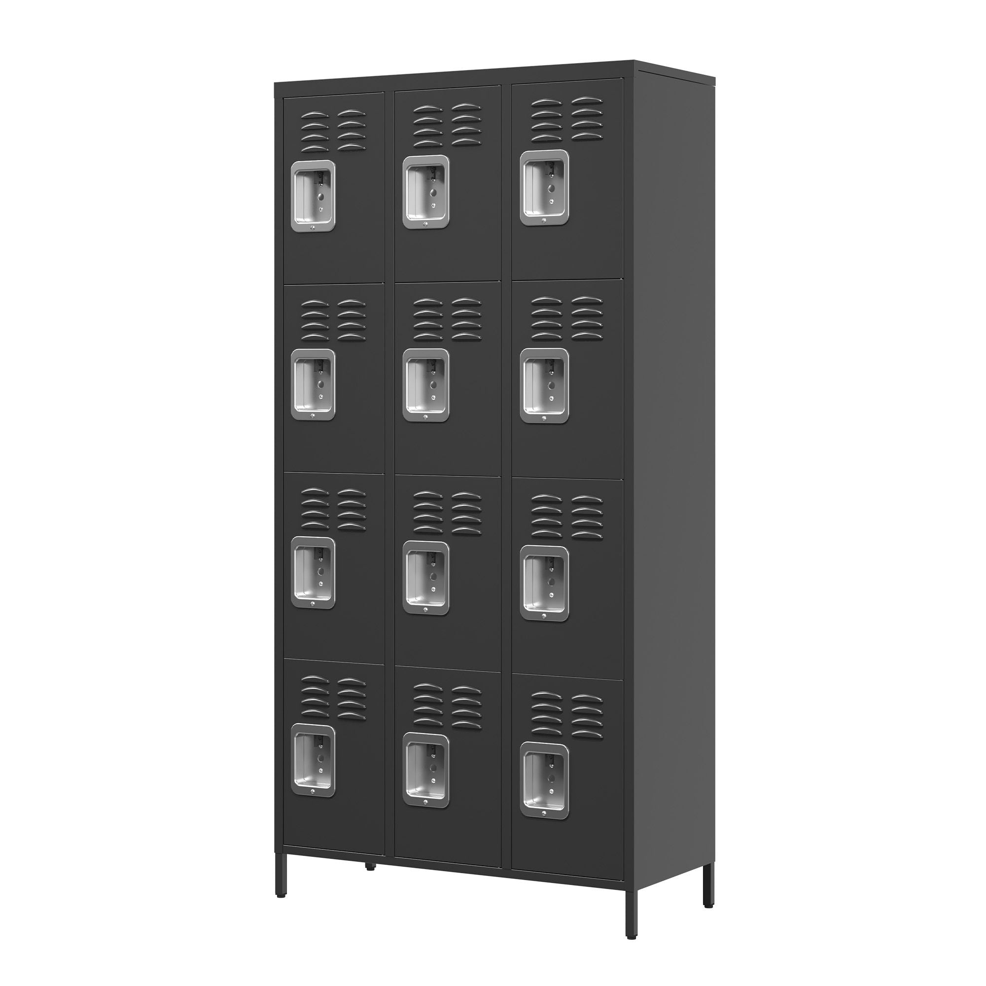 12 Door Lockers With Lock For Secure Storage - Black