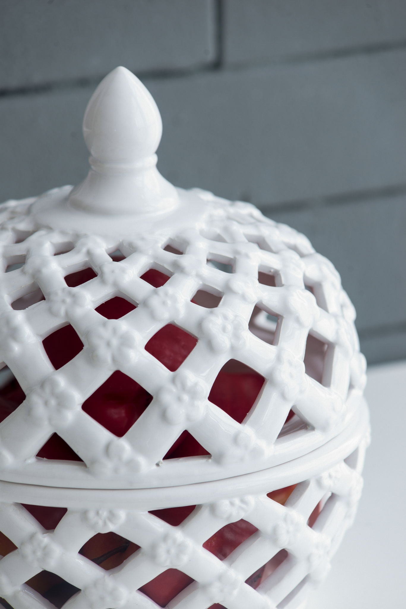 Ceramic Lidded Jar With Lattice Design - White - Best Buy Furniture