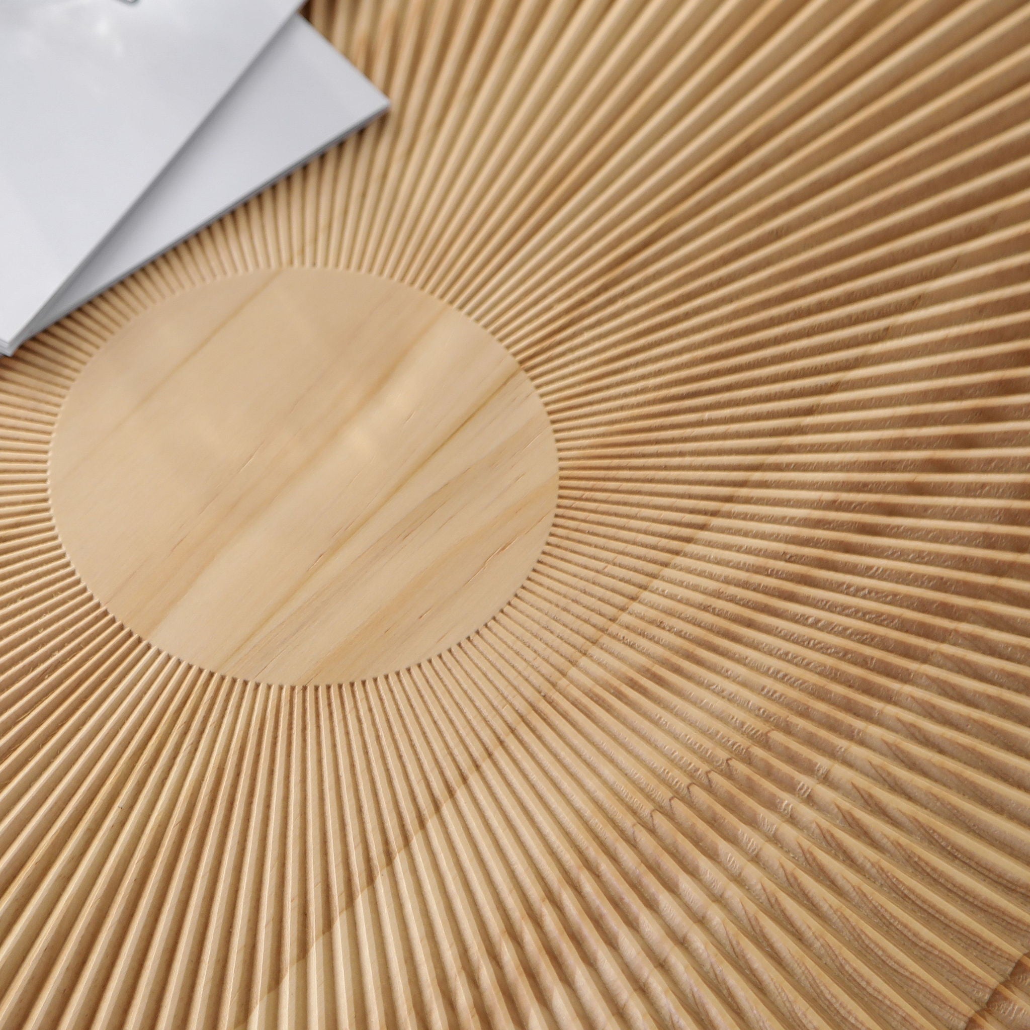 Modern Round Coffee Table With Wooden Carving Pattern