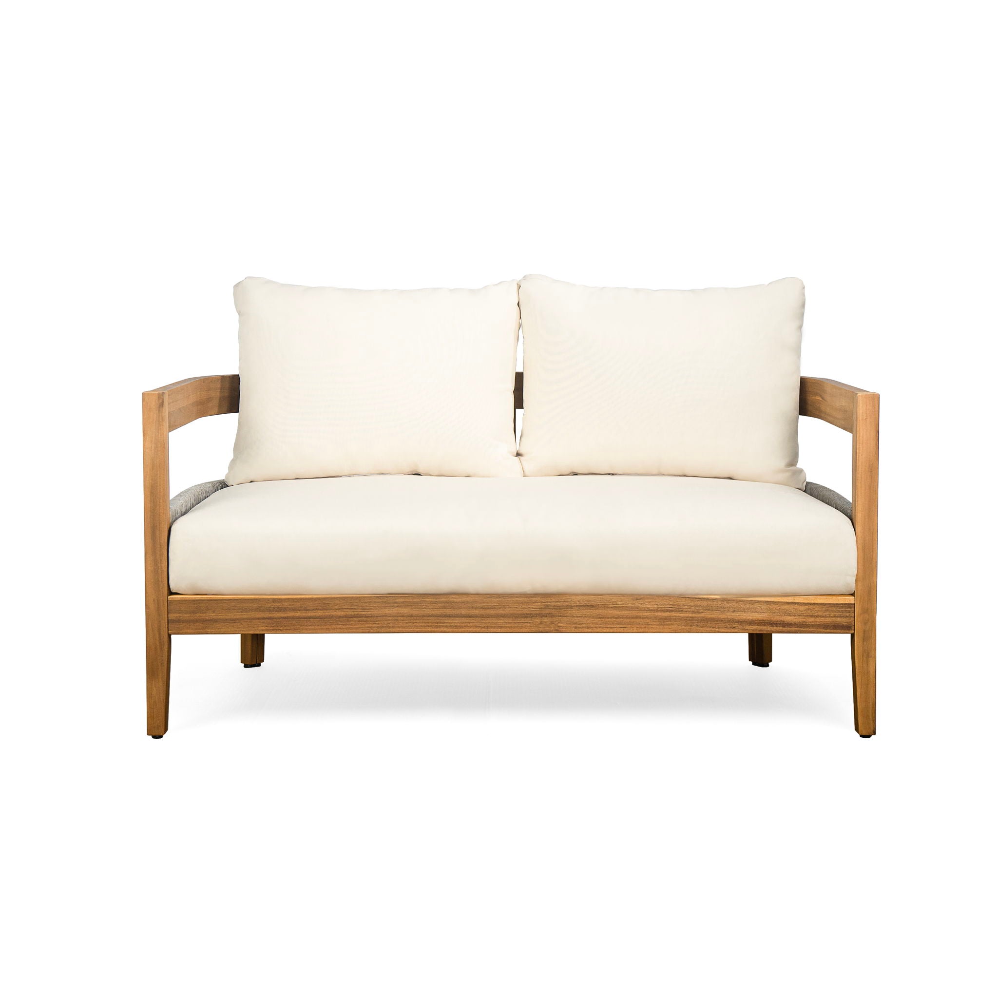 Porto - Outdoor 4 Piece Chat Set, Comfortable Seating, Acacia Wood And Rope, Compact Dimensions - Teak / Beige