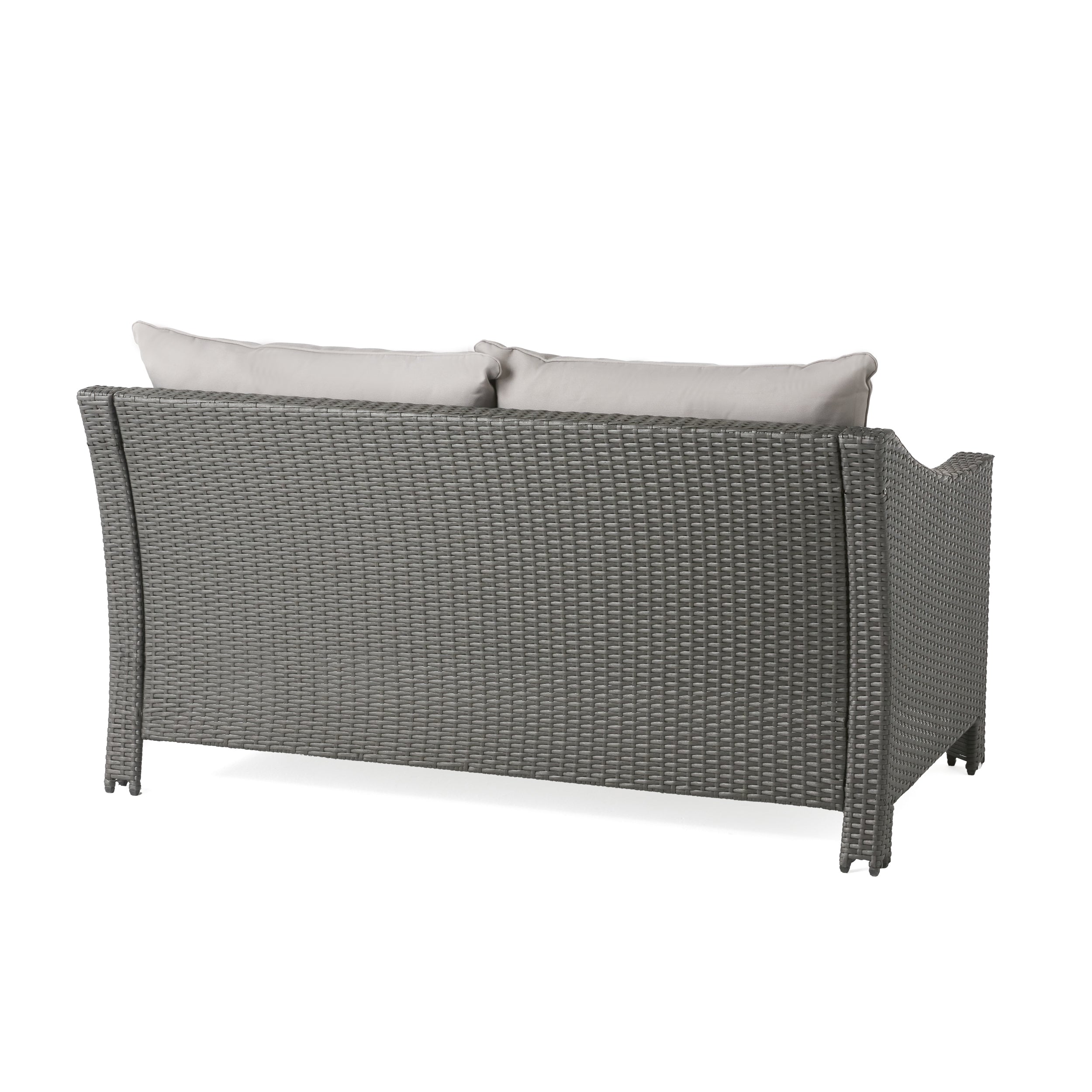 Contemporary ANTIBES Loveseat & Table Set Outdoor Grey PE Rattan Iron Waterproof Fabric