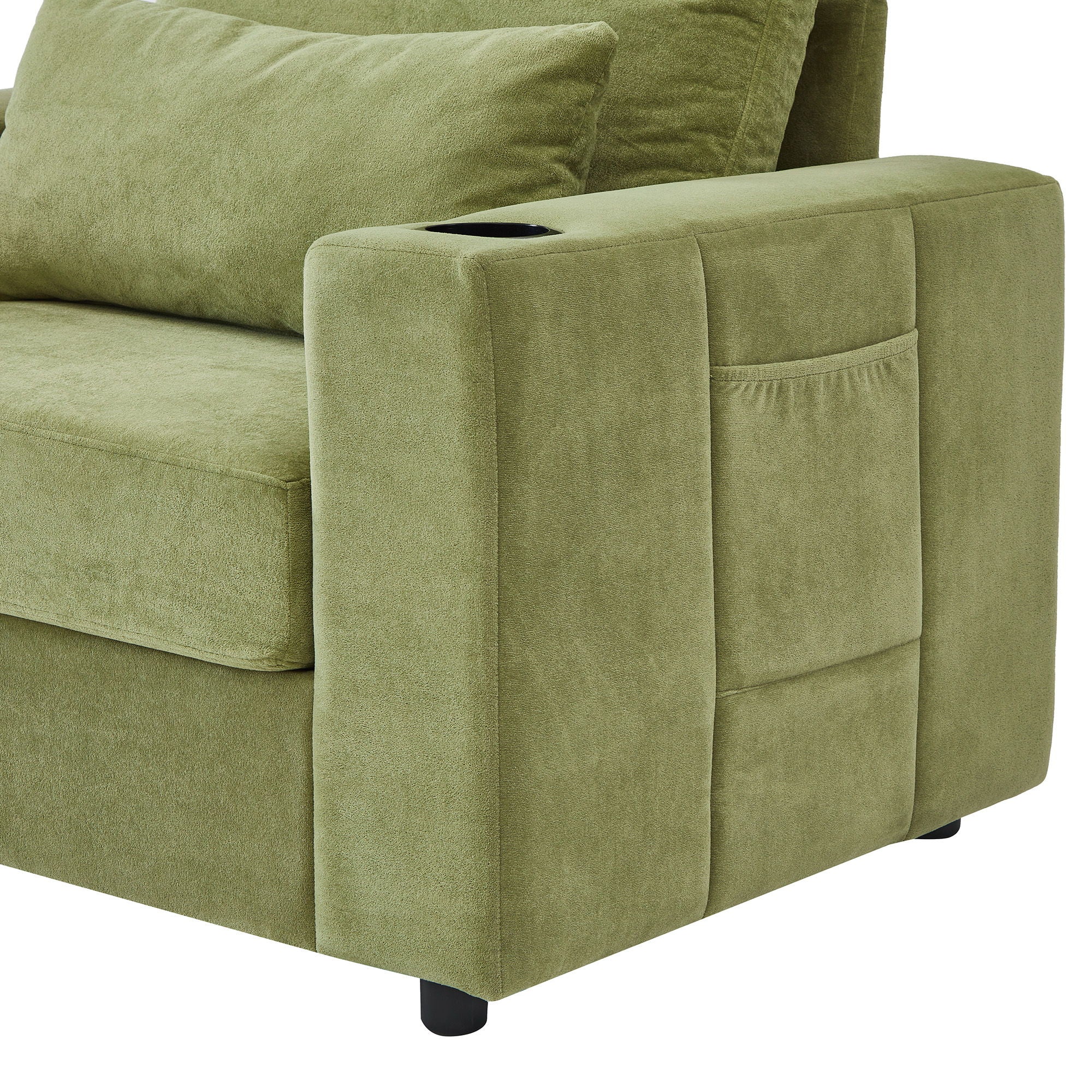 Modern Style Armchair Chaise Lounge Sofa Couch With Movable Storage Ottoman, USB Ports, Cup Holders, Phone Holder, Side Pockets