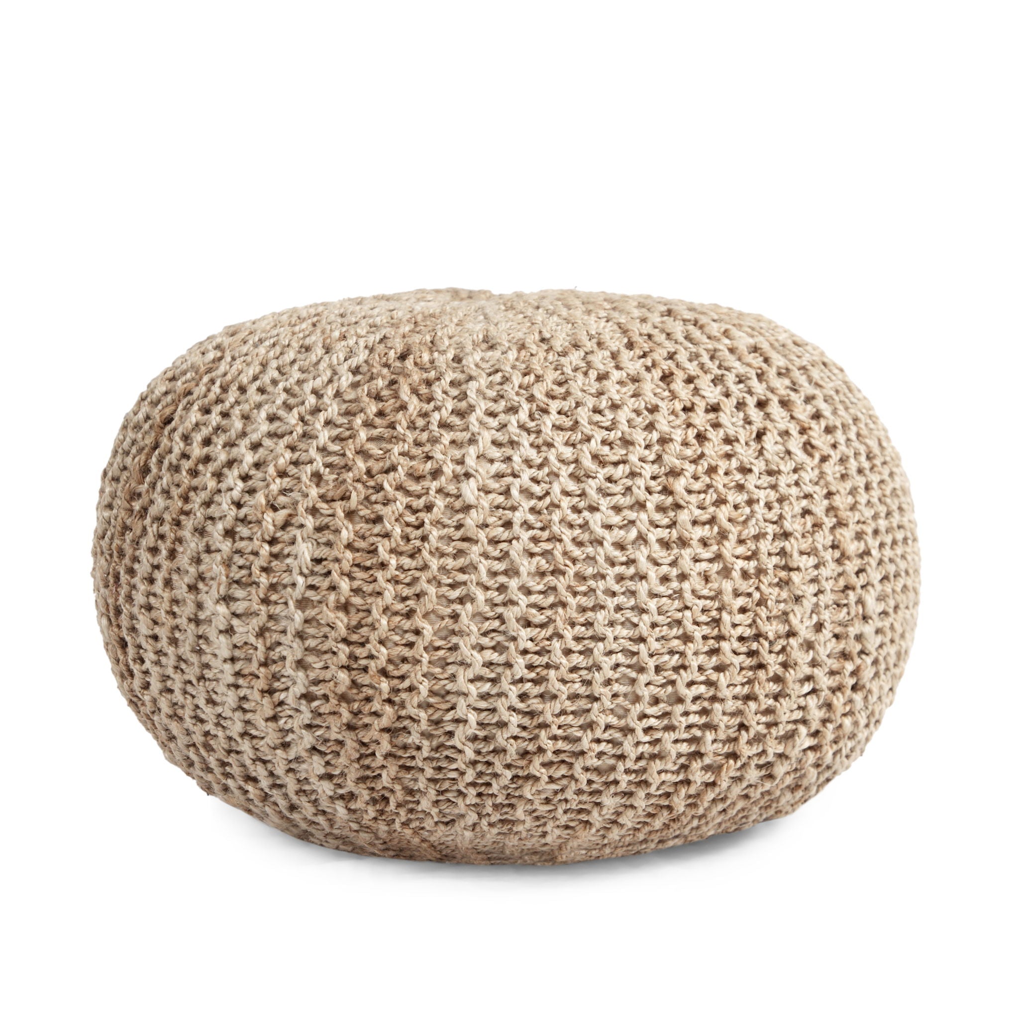 Handmade Jute Pouf With Cable Knit Pattern - Natural