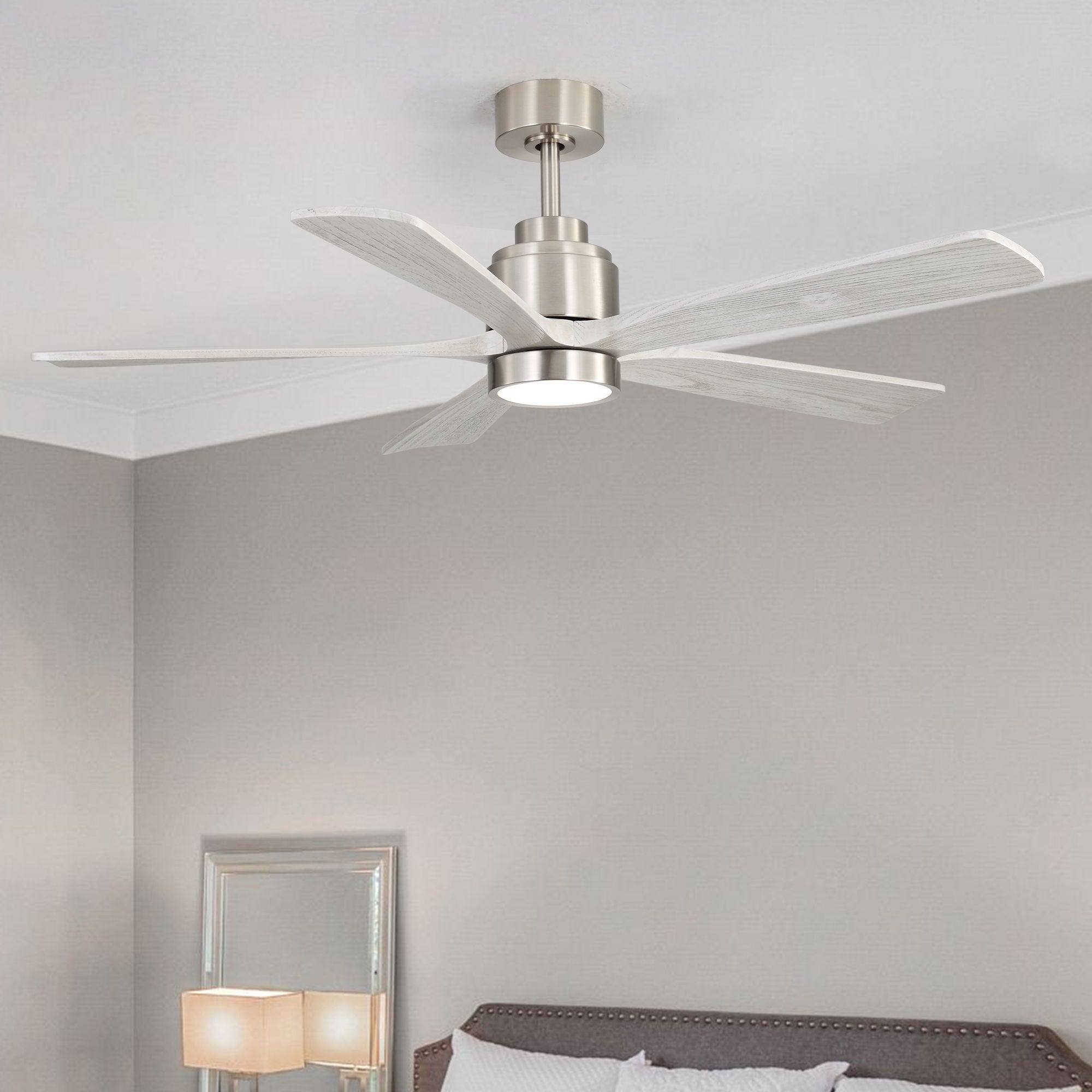 Ultra Quiet Reversible Ceiling Fan With Light Dimmable LED For Large Room - Brushed Nickel