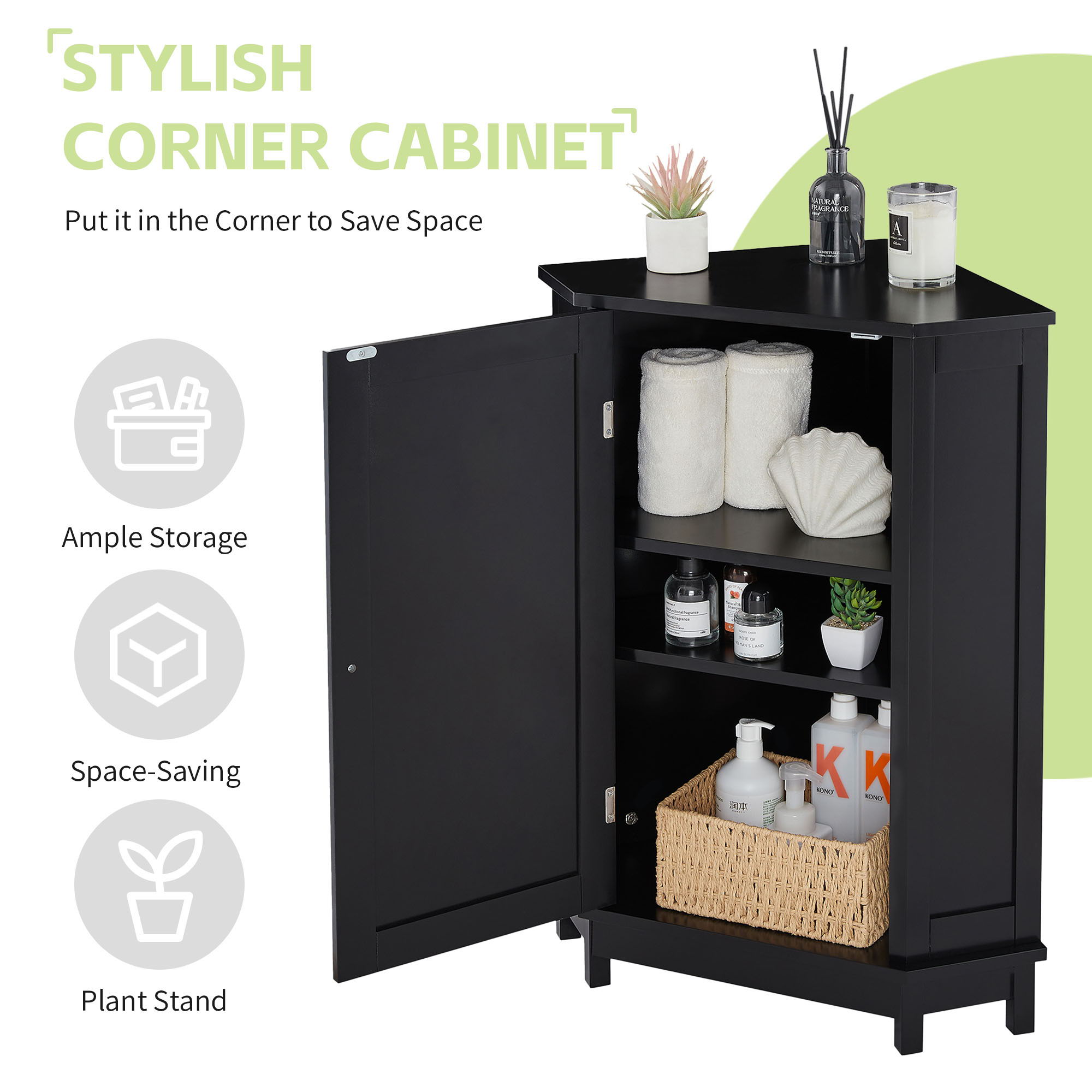 Bathroom Cabinet Triangle Corner Storage Cabinet With Adjustable Shelf Modern Style