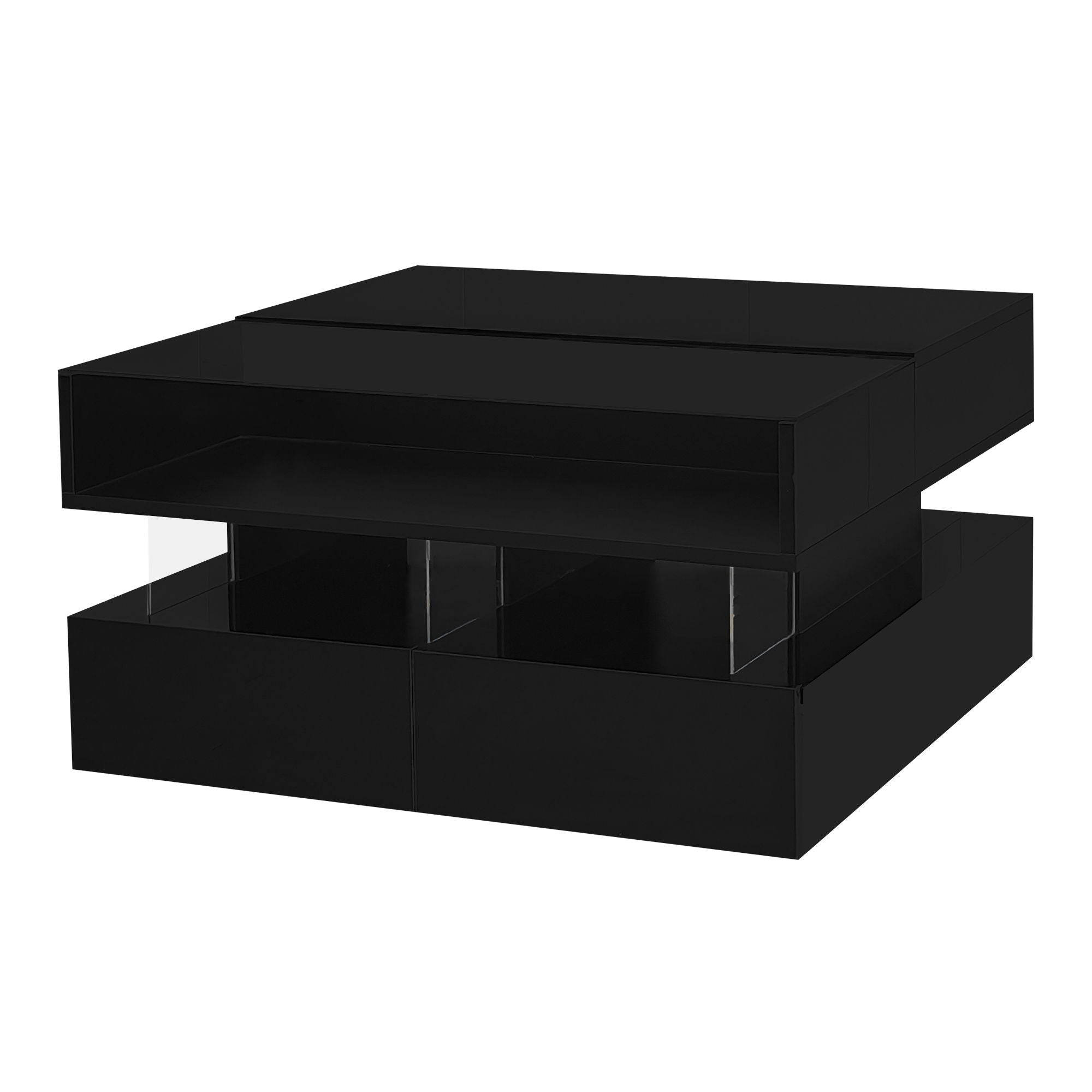 Lift Top Coffee Table With 2 Drawers, Hidden Space And LED Lights For Living Room