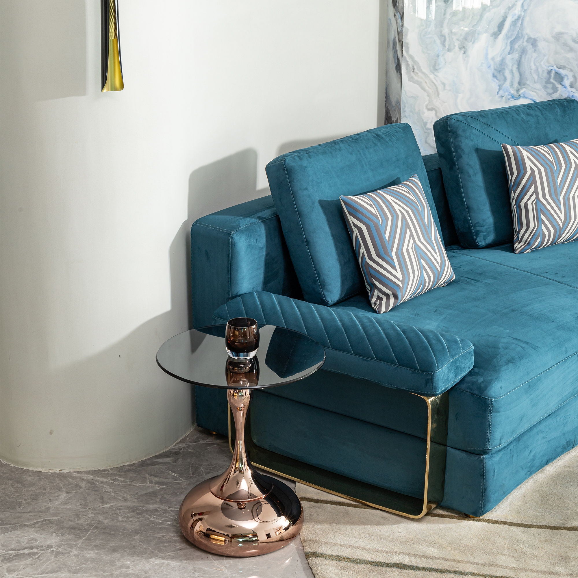 Modern Minimalist Coffee Table With Steel Legs And Tempered Glass Top