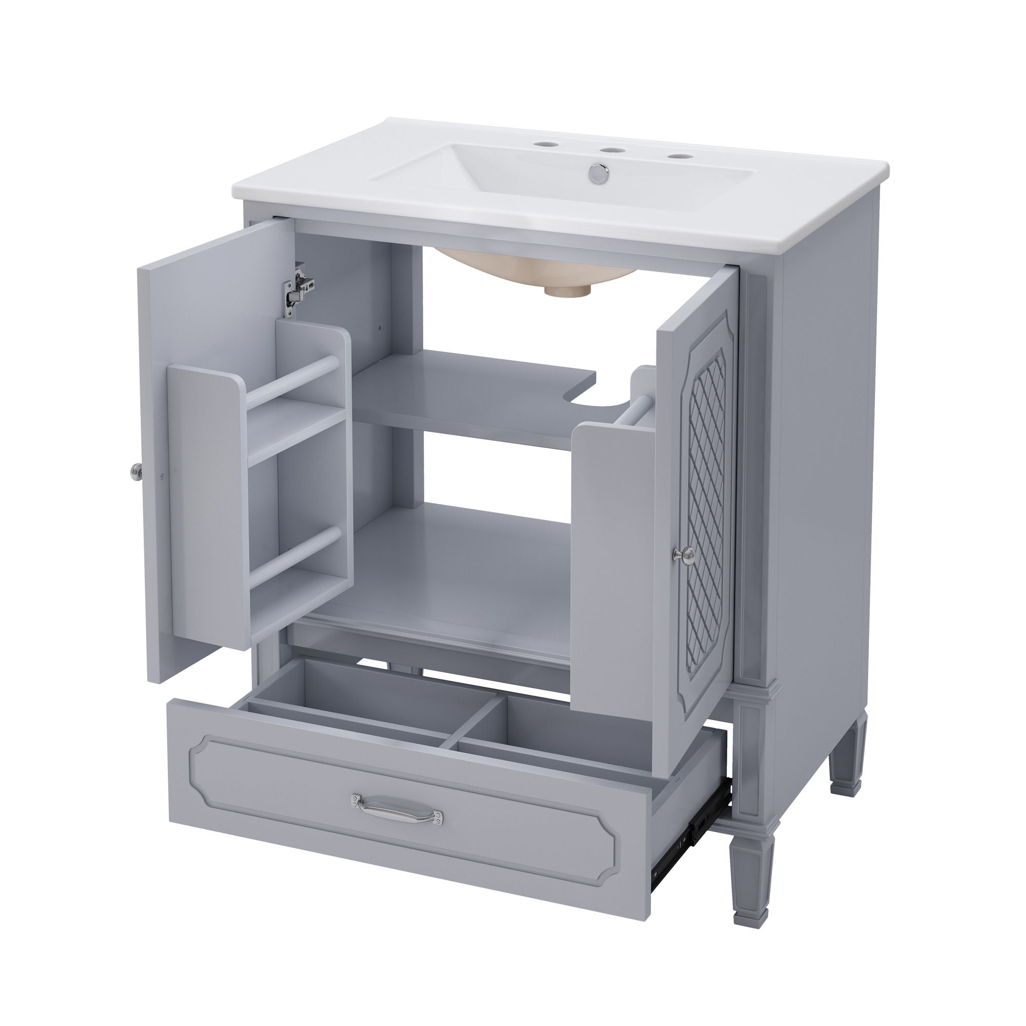 Vintage Style Bathroom Vanity With Sink, Multi Functional Storage, Soft-Closing Door - Best Buy Furniture