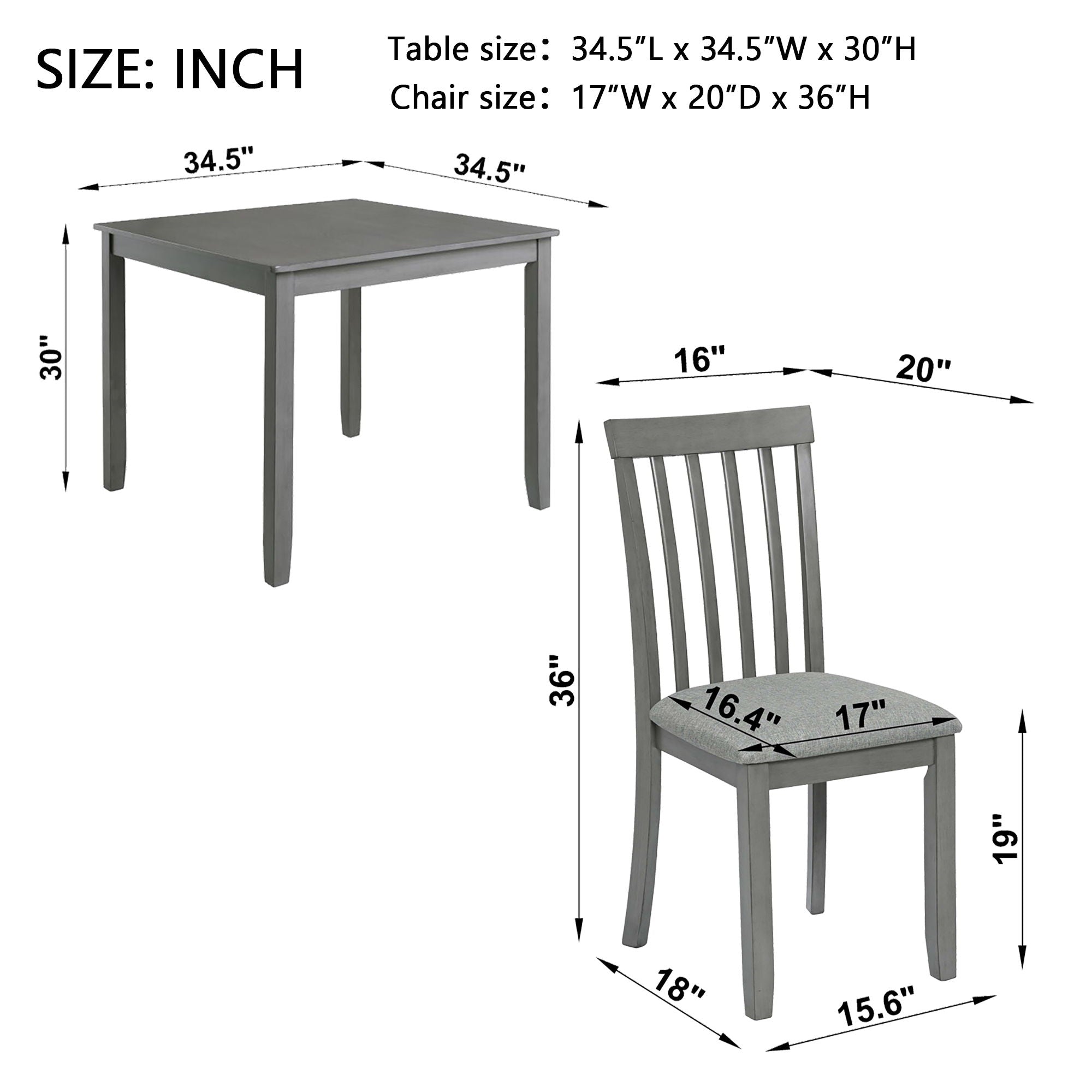 5 Piece Modern Dining Set, Square Wooden Dining Table With 4 Upholstered Chairs For Kitchen, Dining Room - Gray