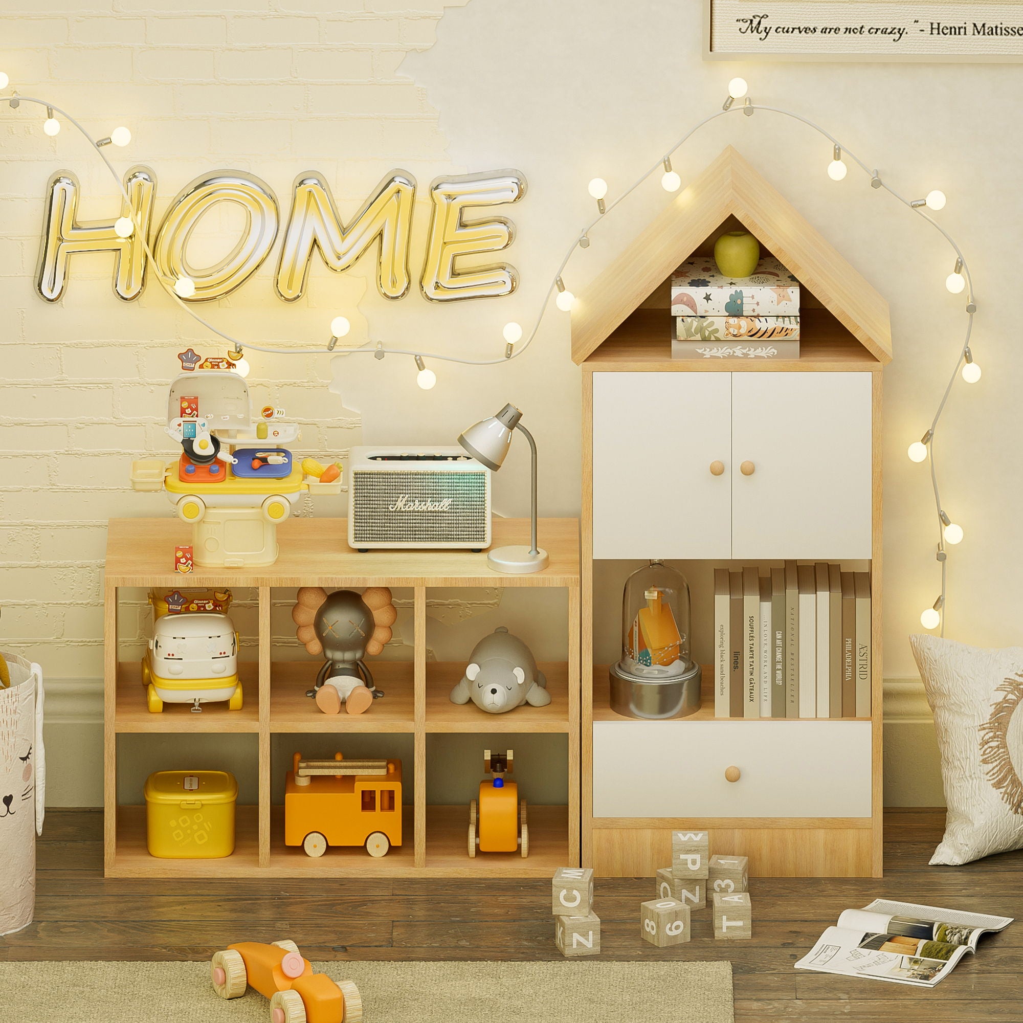 Versatile Children's Bookshelf With House Shaped Design, Multi Functional Storage
