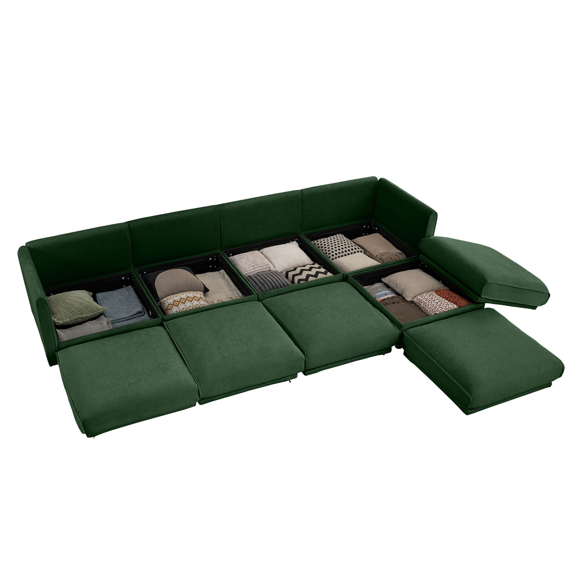Contemporary Elegant White Chenille Sofa With Storage And Ottoman