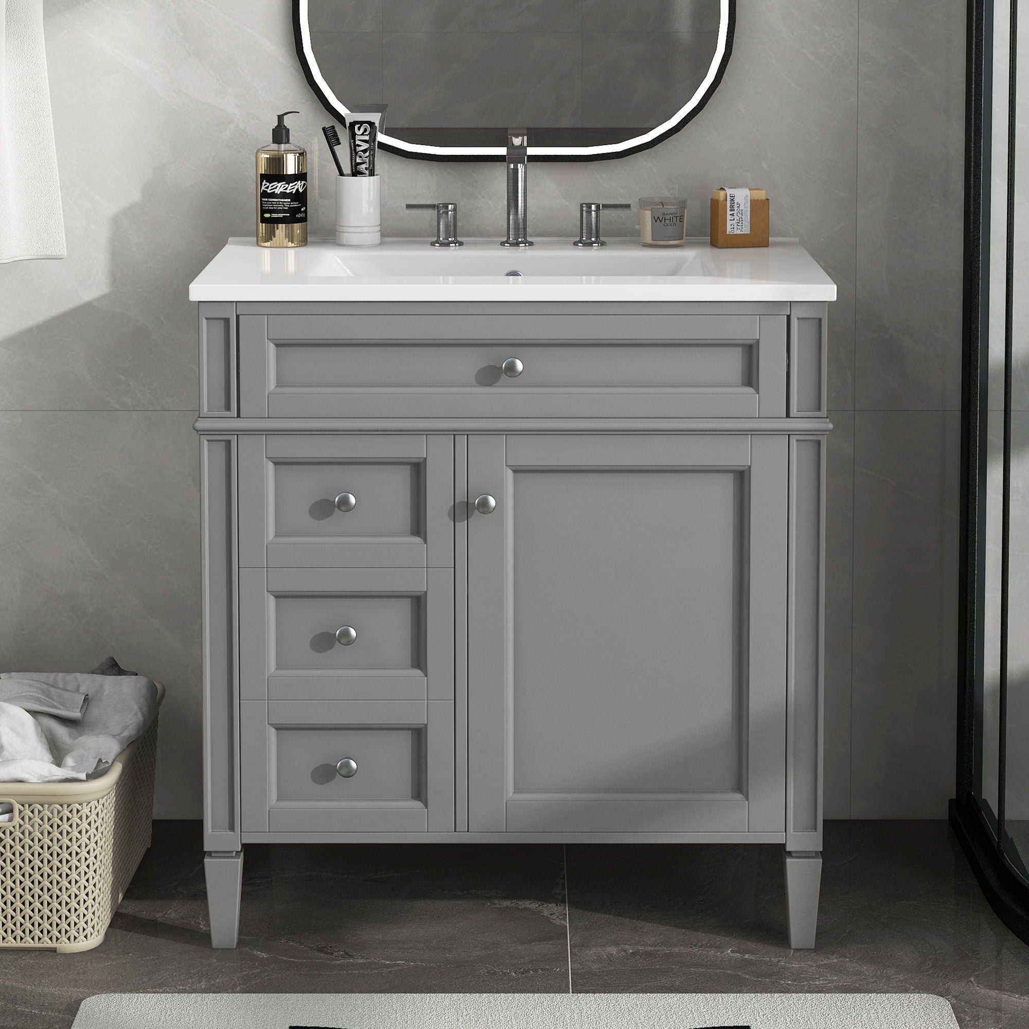 Bathroom Vanity With Top Sink, Storage Cabinet With 2 Drawers, Tip Out Drawer
