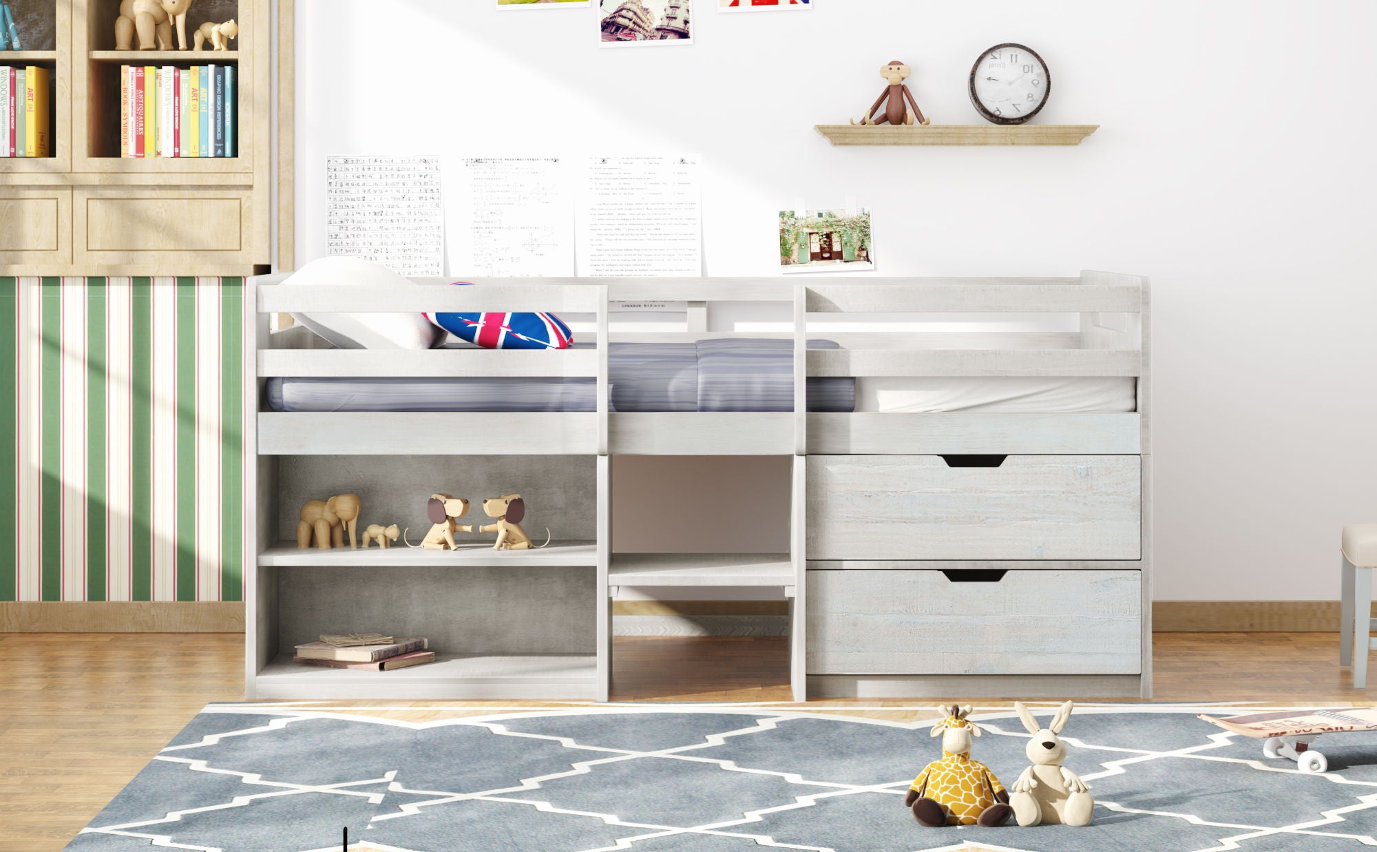 Loft Bed With Two Shelves And Two Drawers