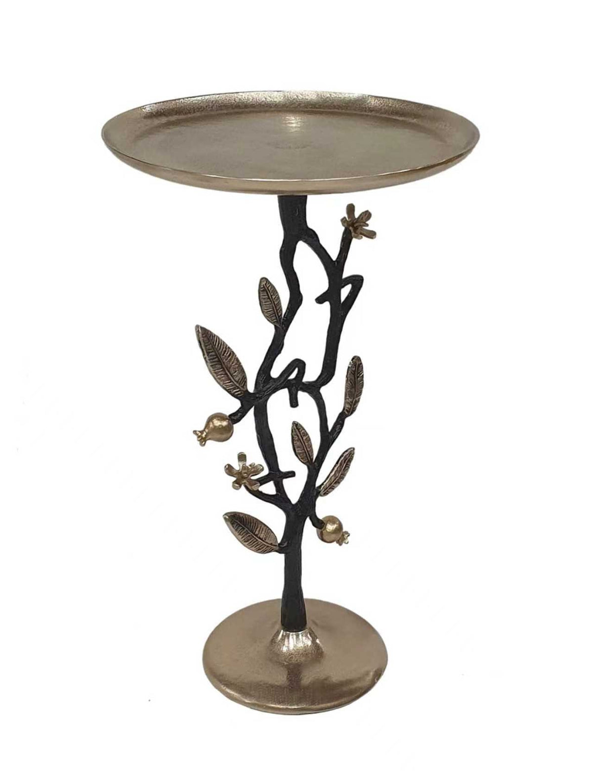 13.8x13.8x24 Black and Gold Aluminum Side Table with Pomegranate Design