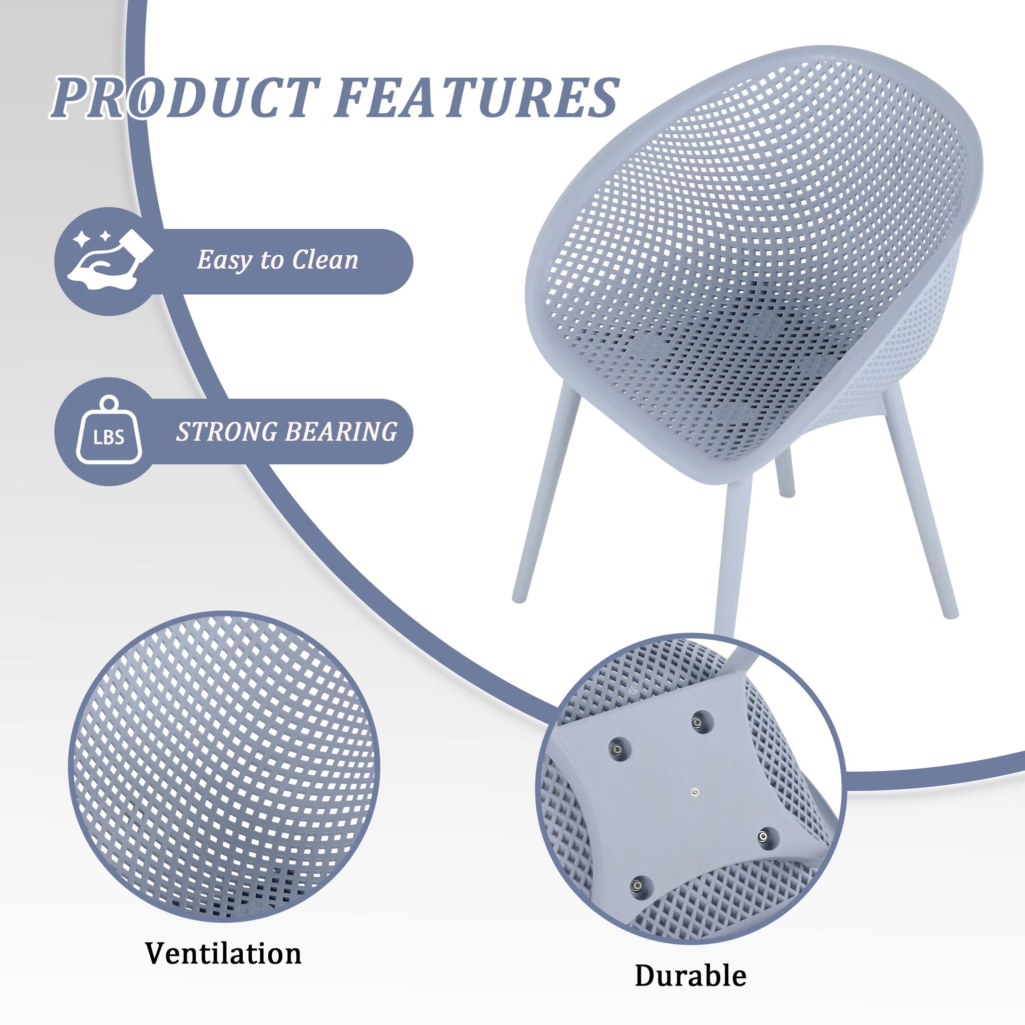 2 Piece Durable Single Chair With Mesh Hollow Out Design