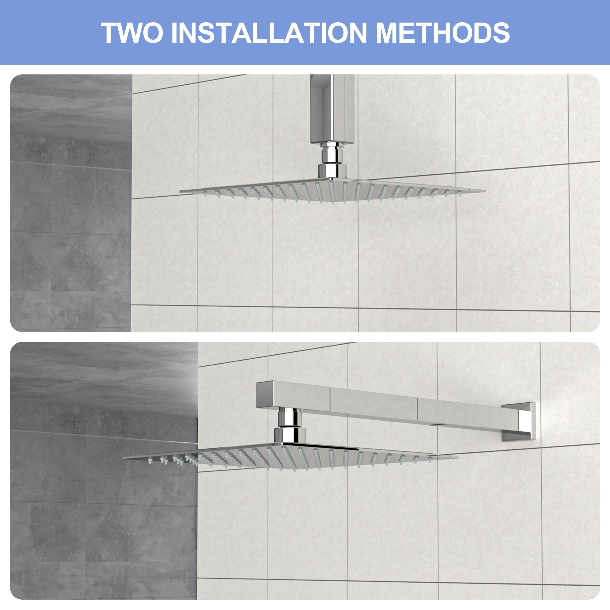 8" Square Rain Shower Head, Ceiling / Wall Mount Stainless Steel Bath Fixture
