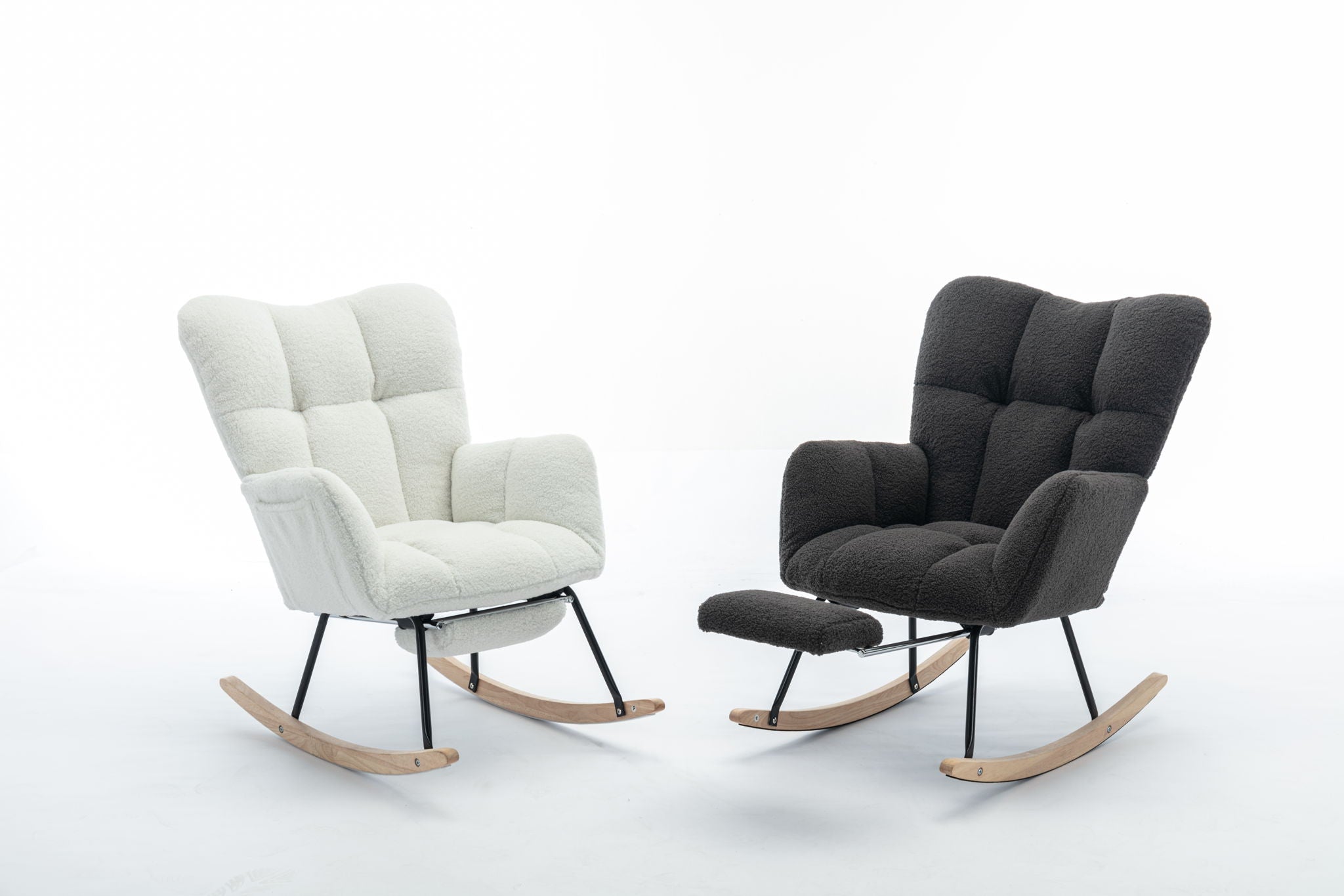 Teddy Fabric Rocking Chair With Adjustable Footrest - Ivory