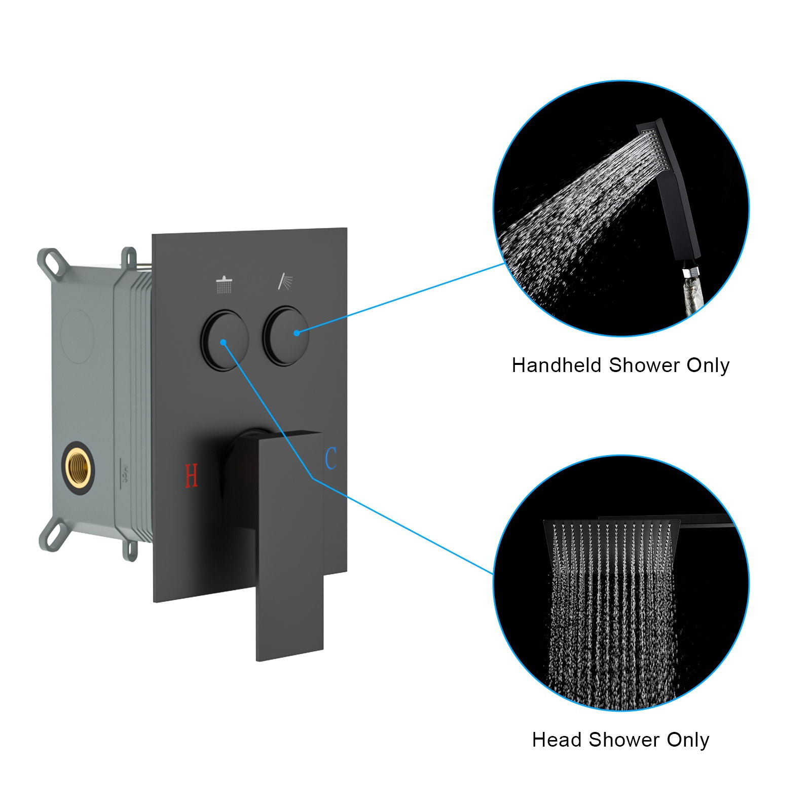 Dual Shower Head System With Square Rain Shower And Rough In Valve