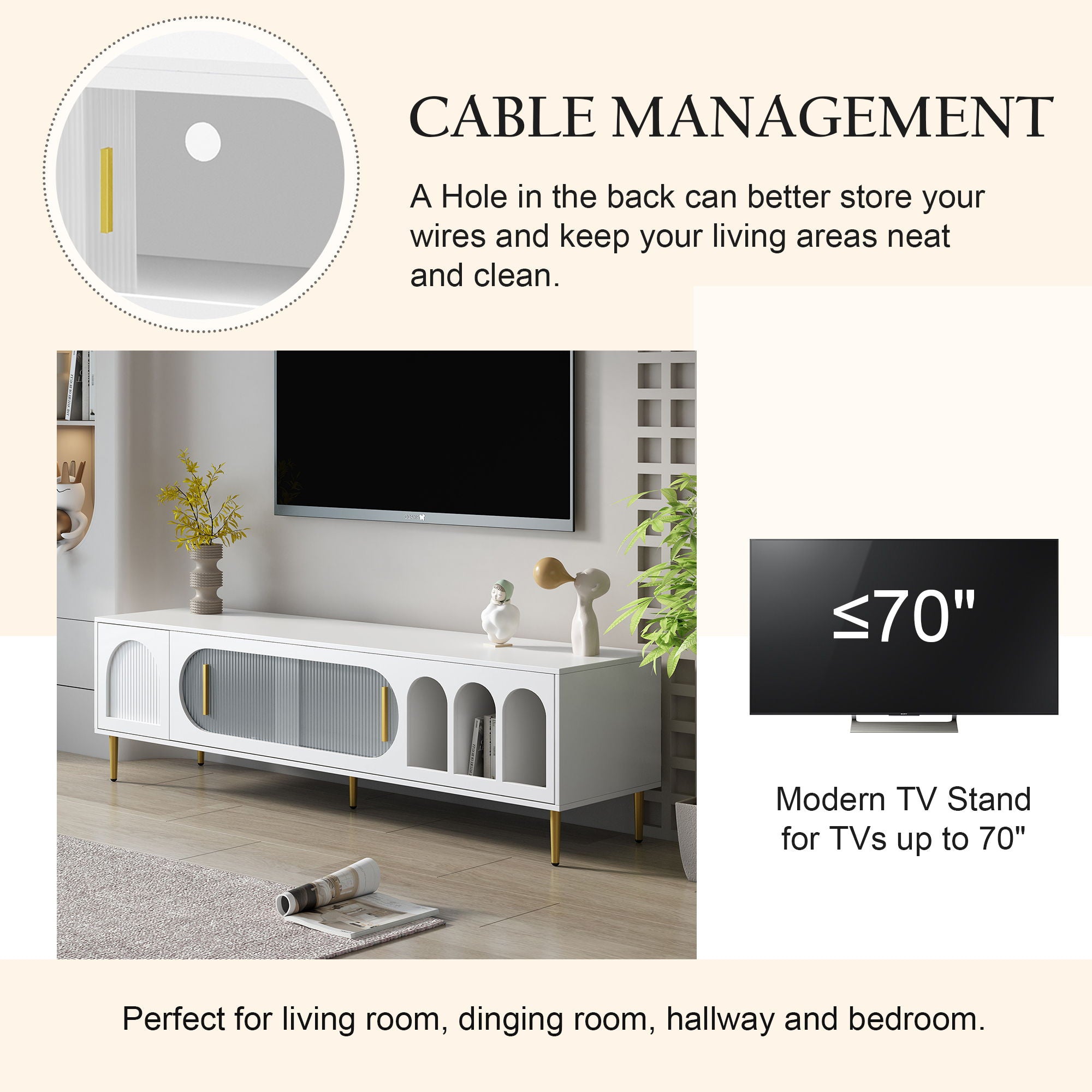 Modern TV Stand With 3 Shelves And 2 Cabinets