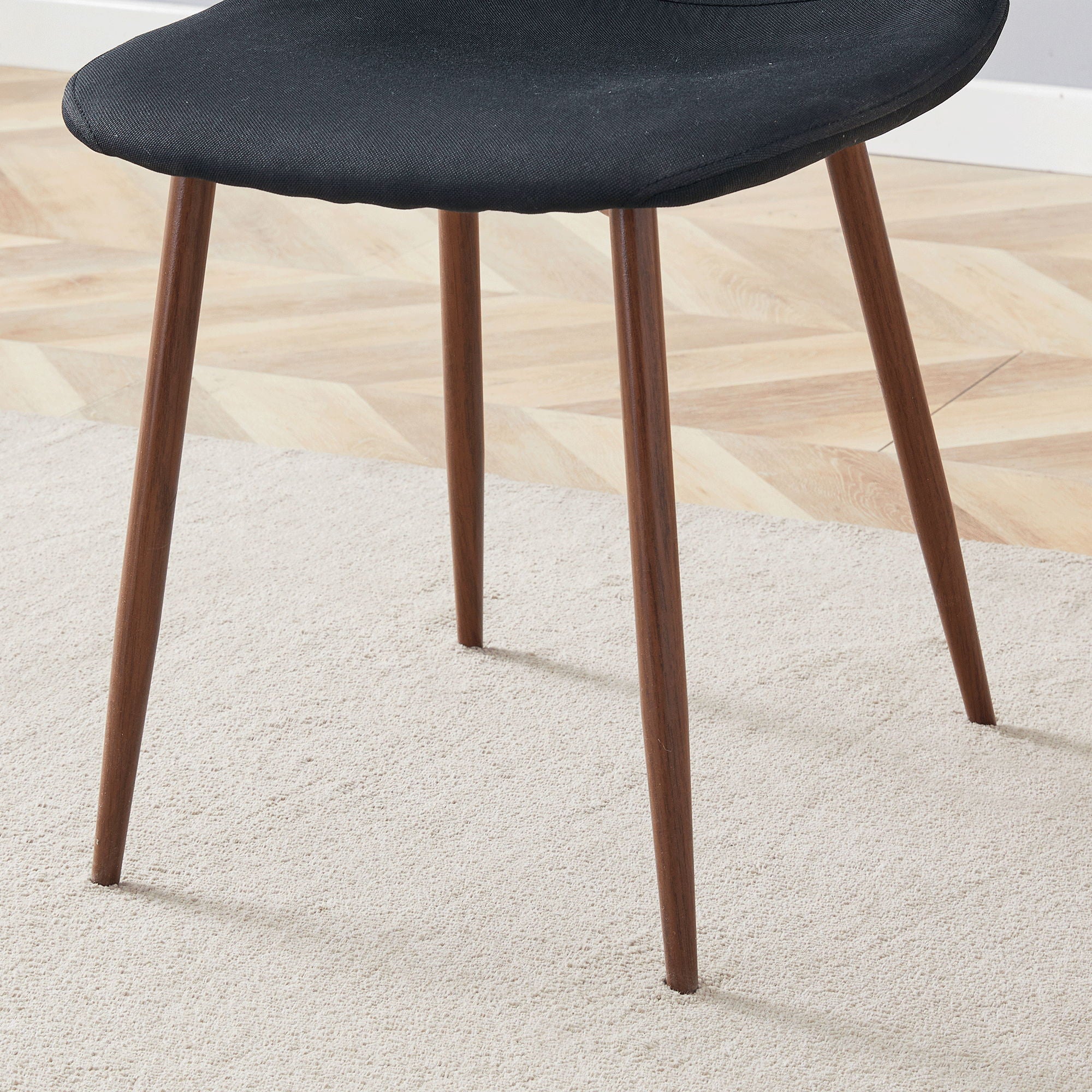 Luxury Simple Chair (Set of 4) Linen Cotton High Resilience Dining Chair With Metal Color Leg - Black / Walnut